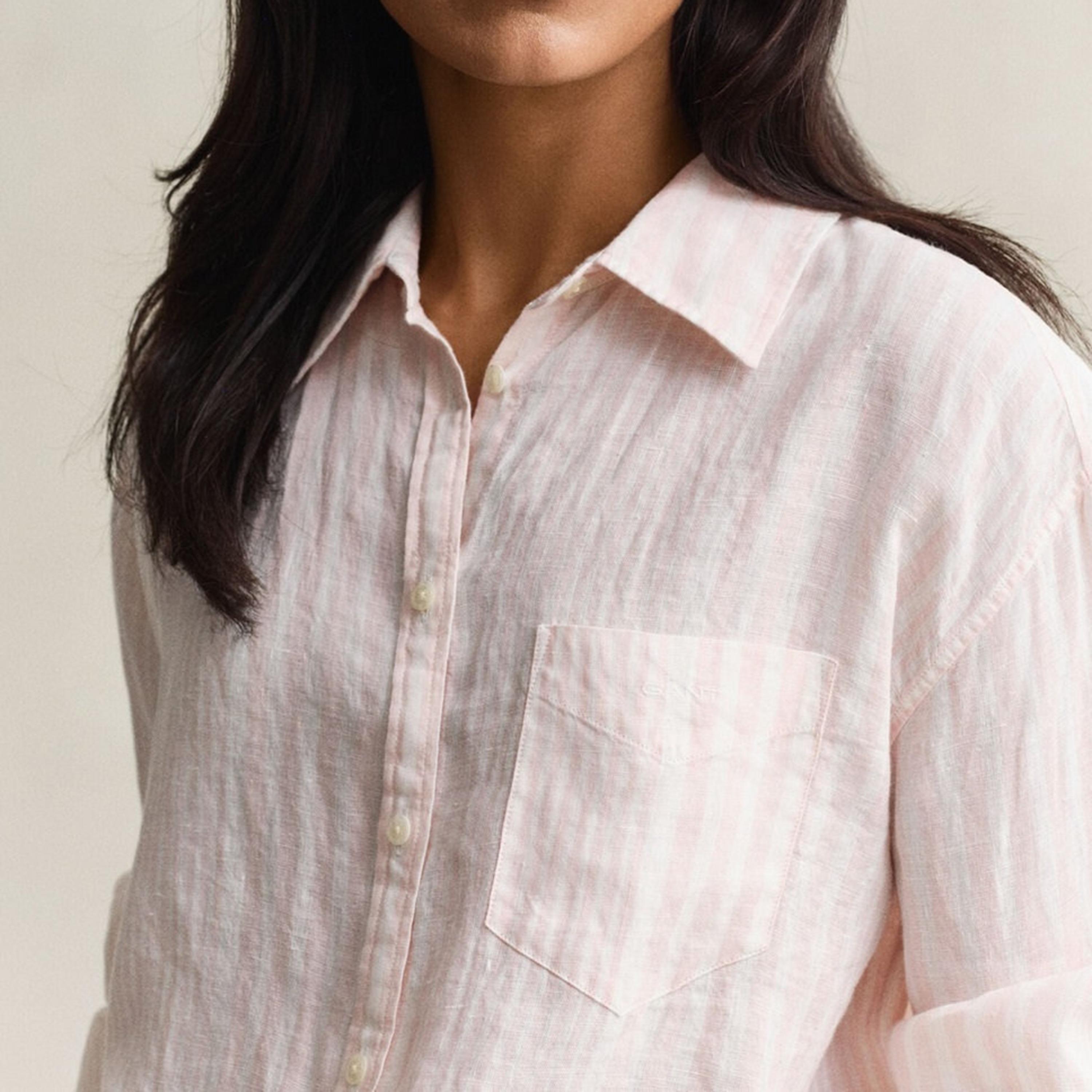 قميص كتان نسائي بقصة مريحة ومخطط بياقة مدببة وأكمام طويلة من غانت-women-clothing-shirtsandblouses-shirts-image-2
