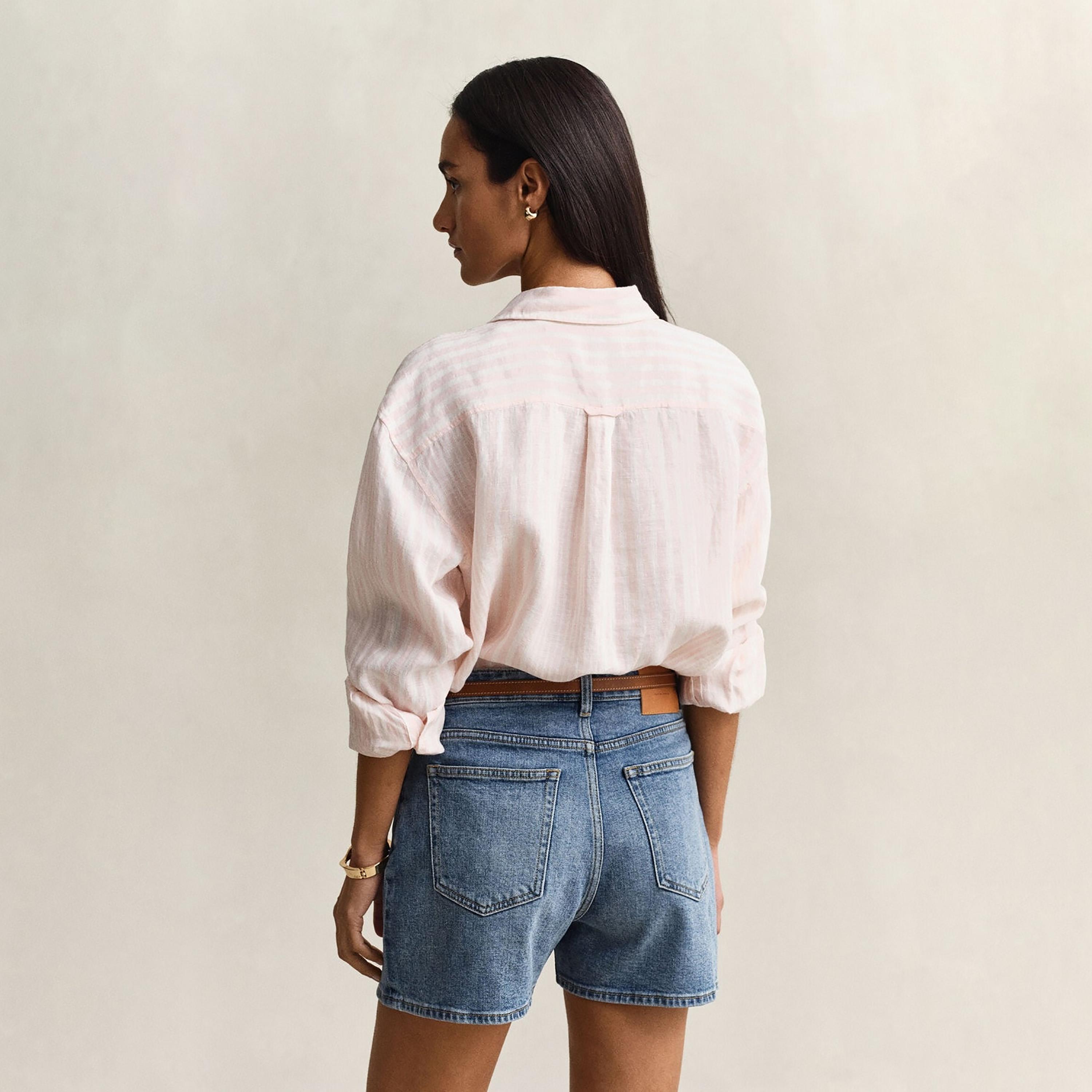 قميص كتان نسائي بقصة مريحة ومخطط بياقة مدببة وأكمام طويلة من غانت-women-clothing-shirtsandblouses-shirts-image-4
