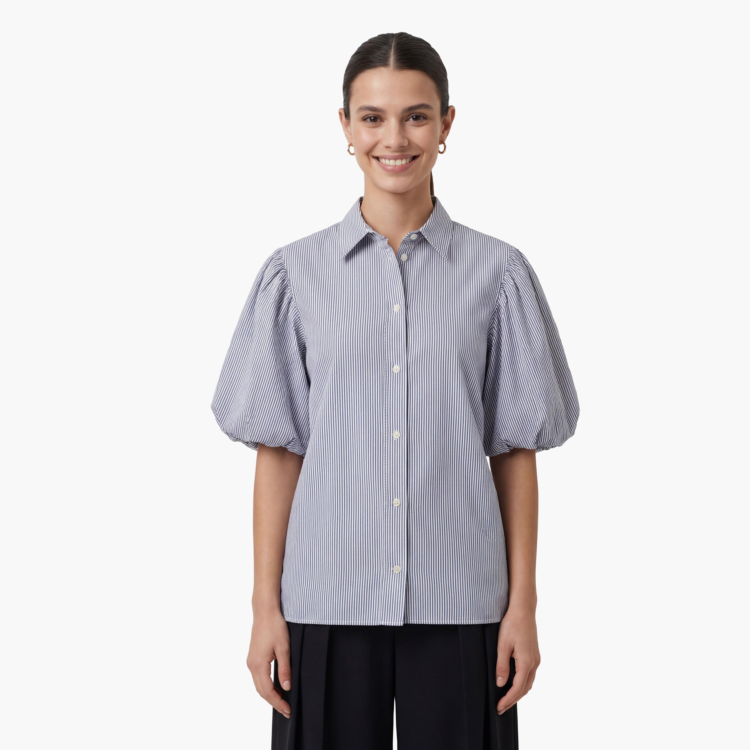 Gant Blue Striped Cotton Spread Collar Women's Shirt Style Top-women-clothing-shirtsandblouses-blouses-image-1