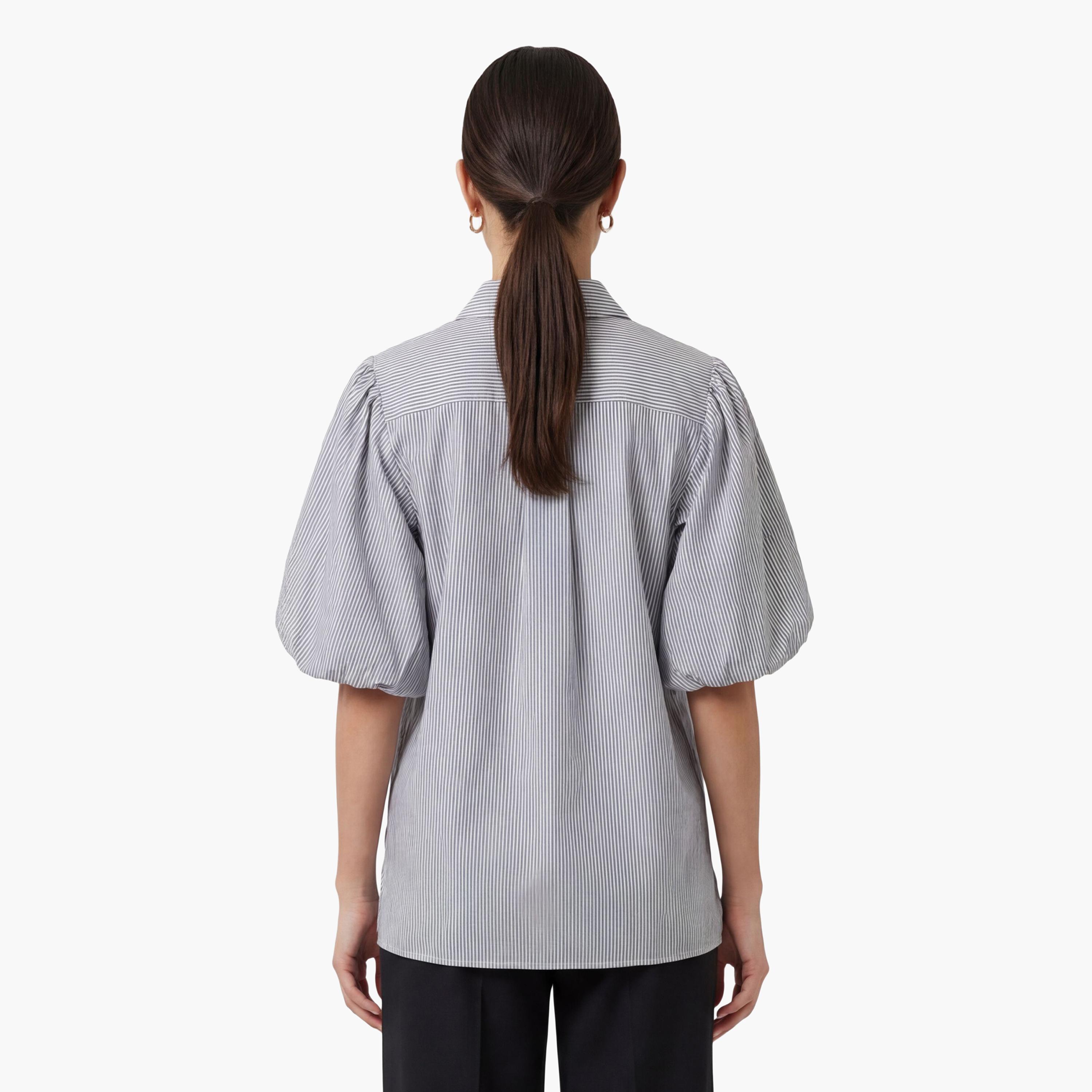 Gant Blue Striped Cotton Spread Collar Women's Shirt Style Top-women-clothing-shirtsandblouses-blouses-image-4