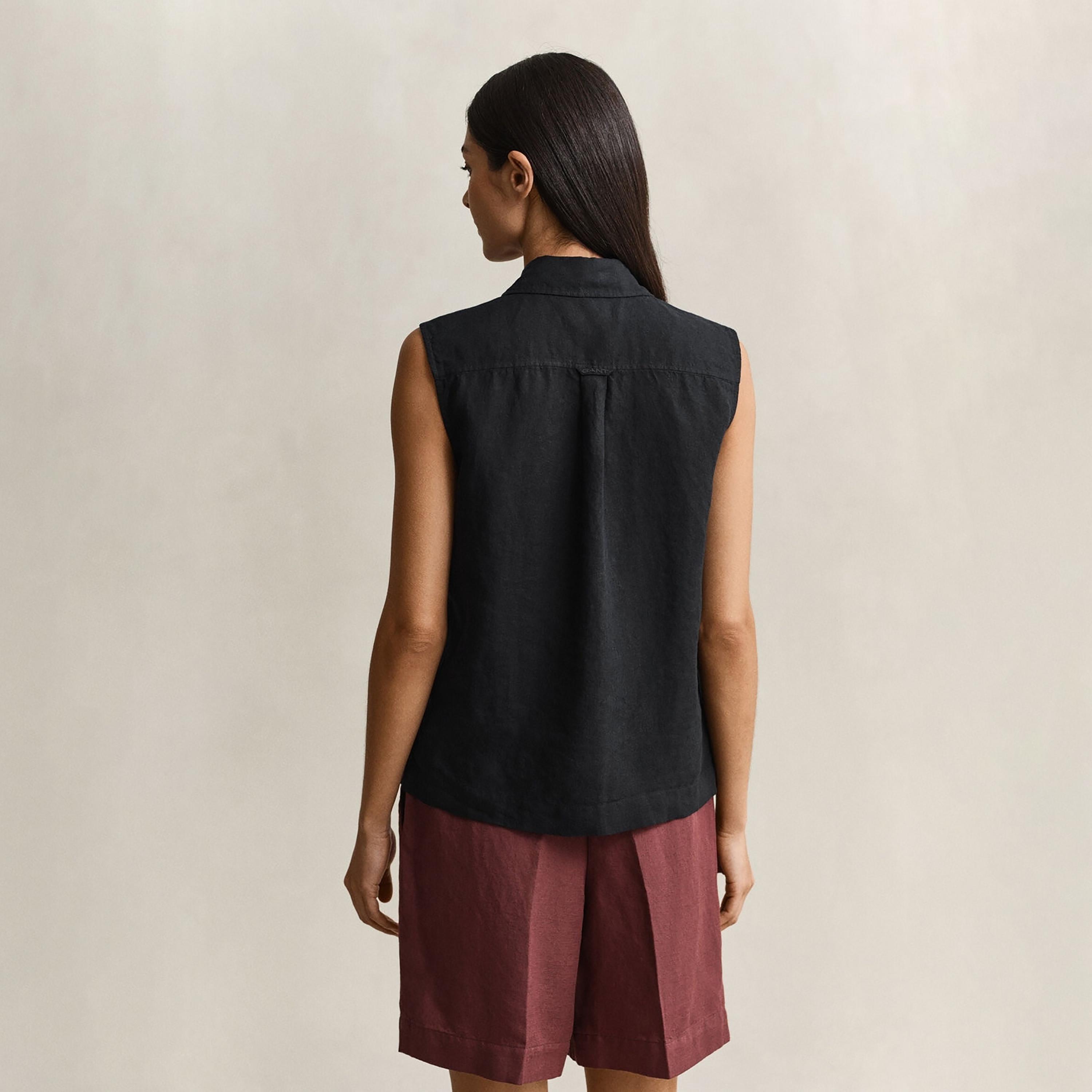 قميص كتان نسائي بقصة عادية وسادة وياقة مدببة وبدون أكمام من غانت-women-clothing-shirtsandblouses-shirts-image-4