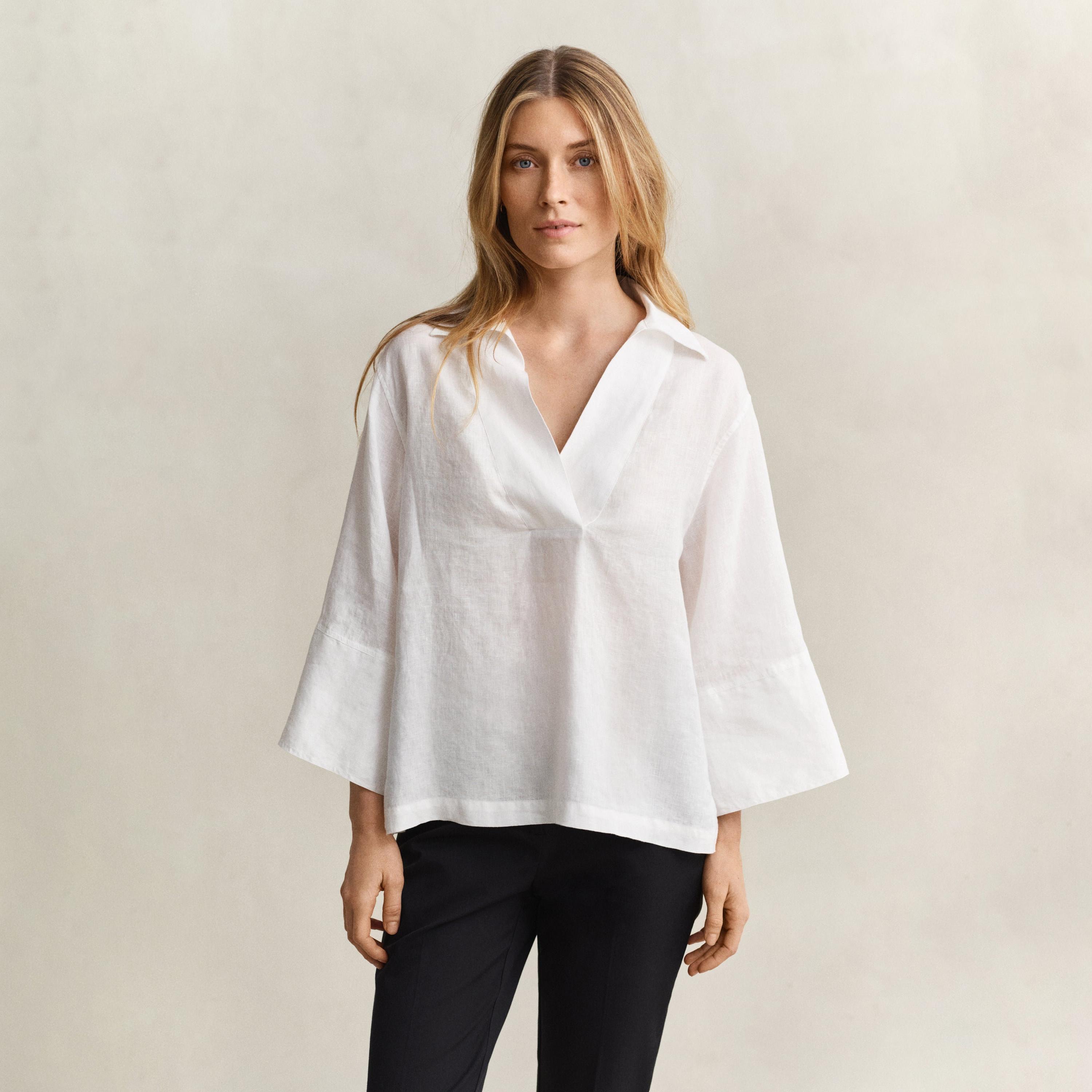 Gant White Linen Collared Women's Top-women-clothing-shirtsandblouses-blouses-image-1
