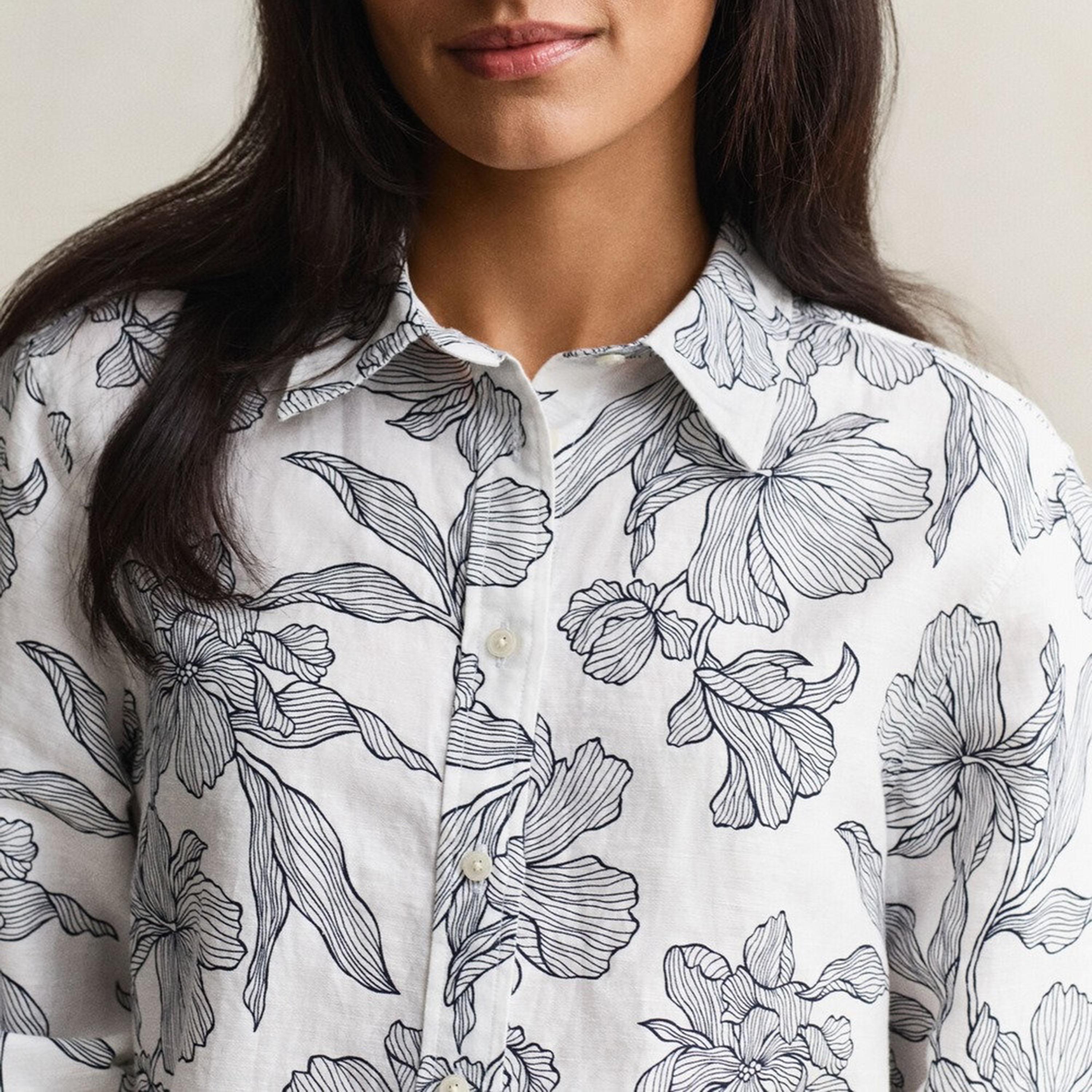 قميص كتان نسائي بقصة عادية وبطبعة زهور وياقة مدببة وأكمام طويلة من غانت-women-clothing-shirtsandblouses-shirts-image-2