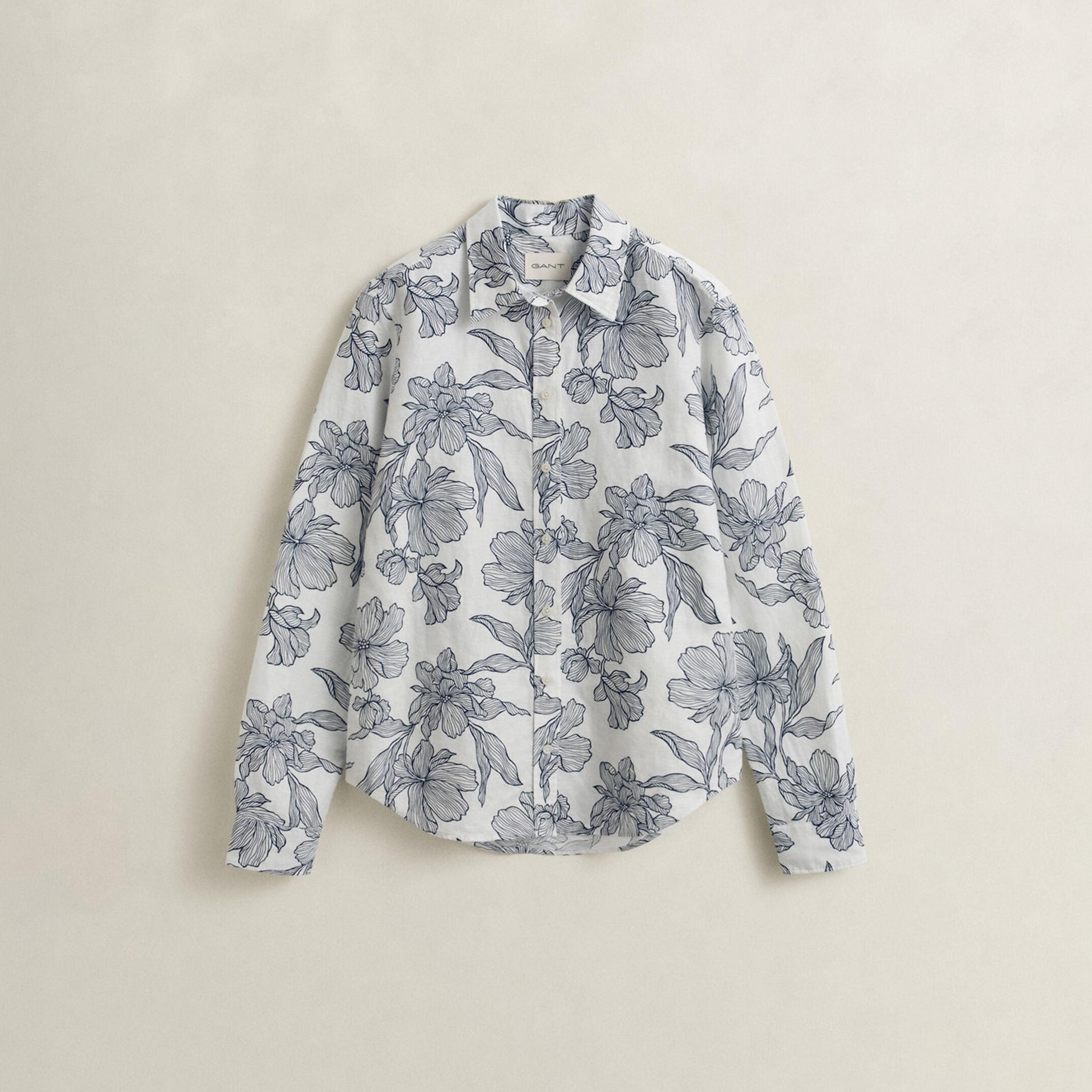 قميص كتان نسائي بقصة عادية وبطبعة زهور وياقة مدببة وأكمام طويلة من غانت-women-clothing-shirtsandblouses-shirts-image-5