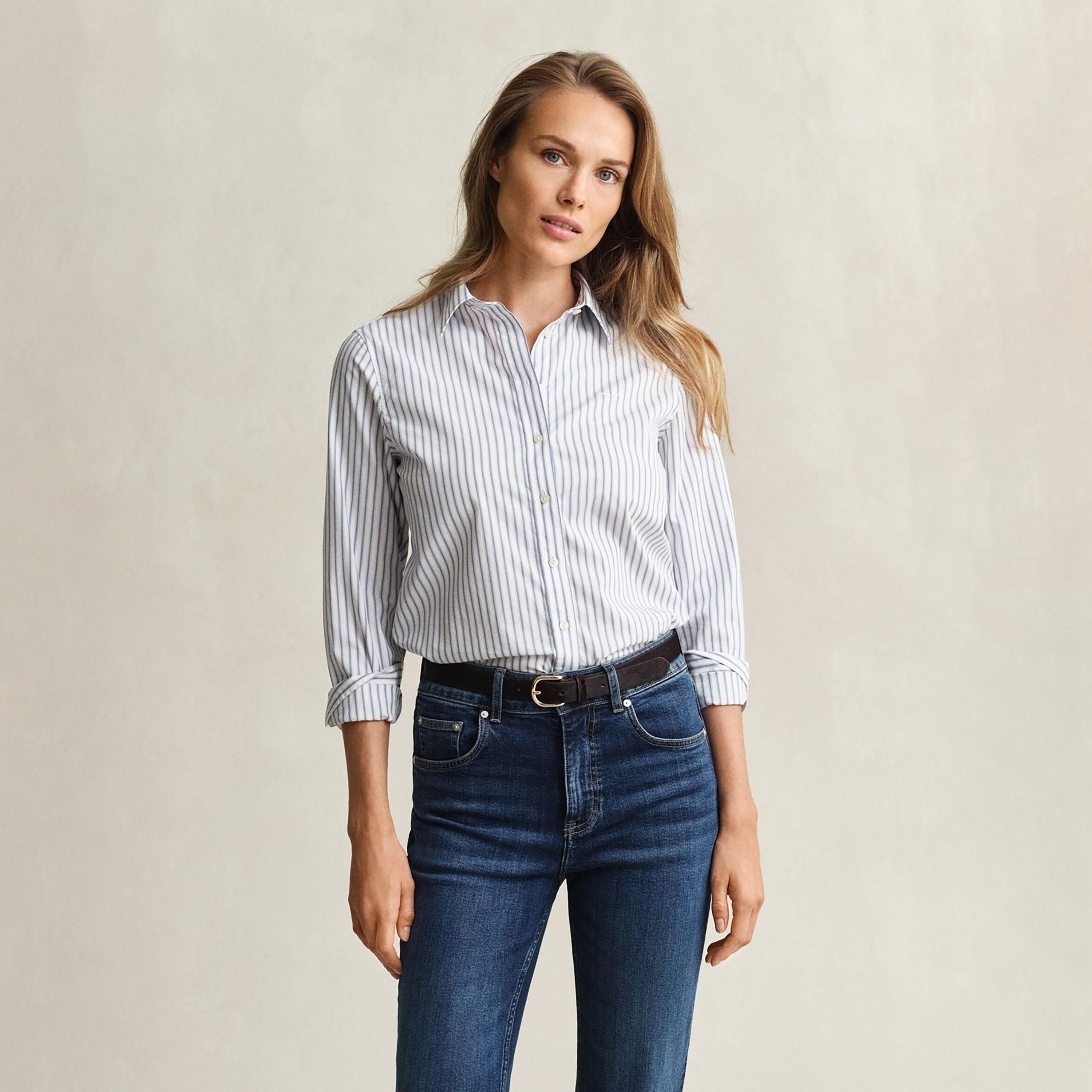 قميص نسائي بقصة عادية ومخطط بياقة مدببة وأكمام طويلة من غانت-women-clothing-shirtsandblouses-shirts-image-1