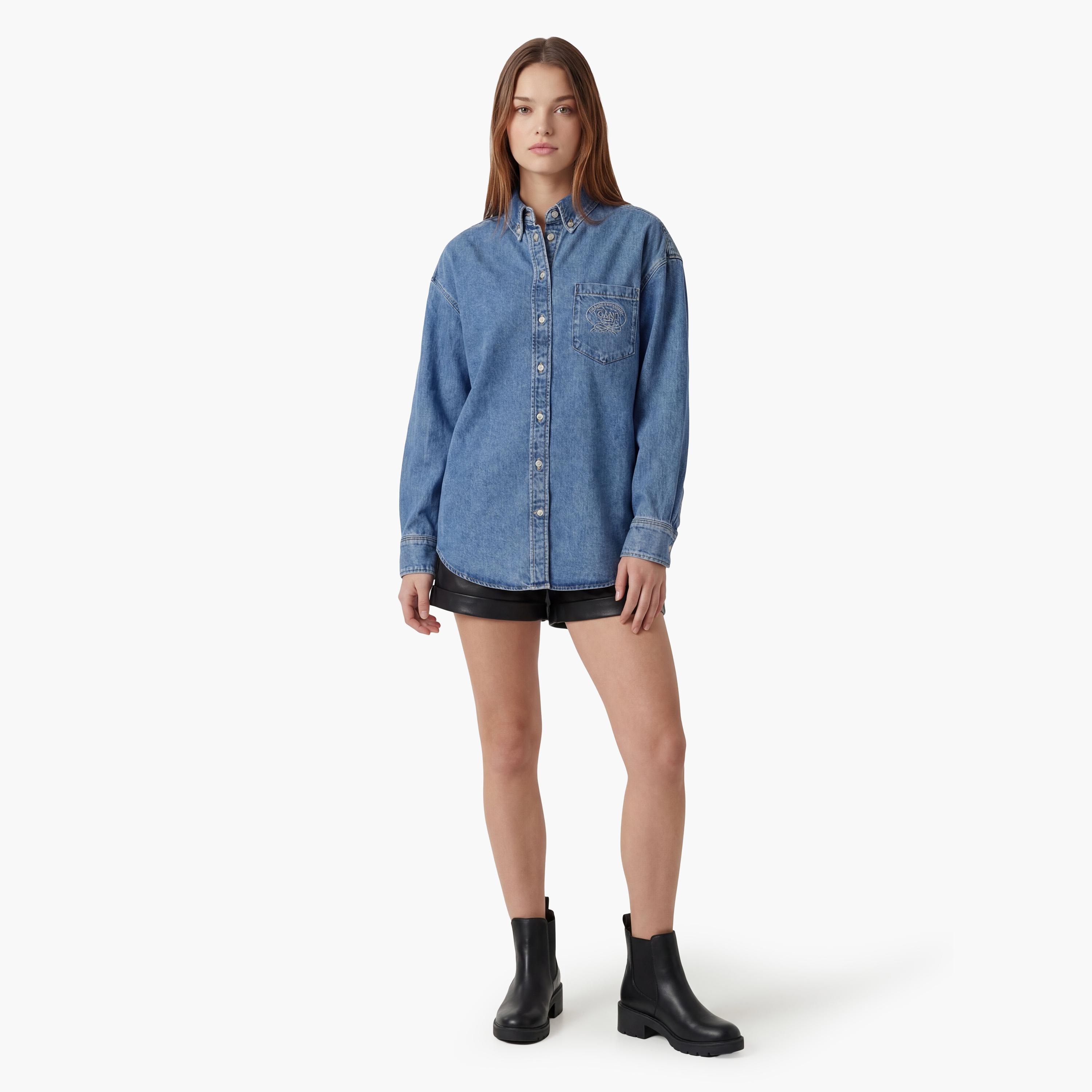 Gant Oversized Fit Washed Button-Down Collar Long Sleeves Women's Denim Shirt-women-clothing-shirtsandblouses-shirts-image-2