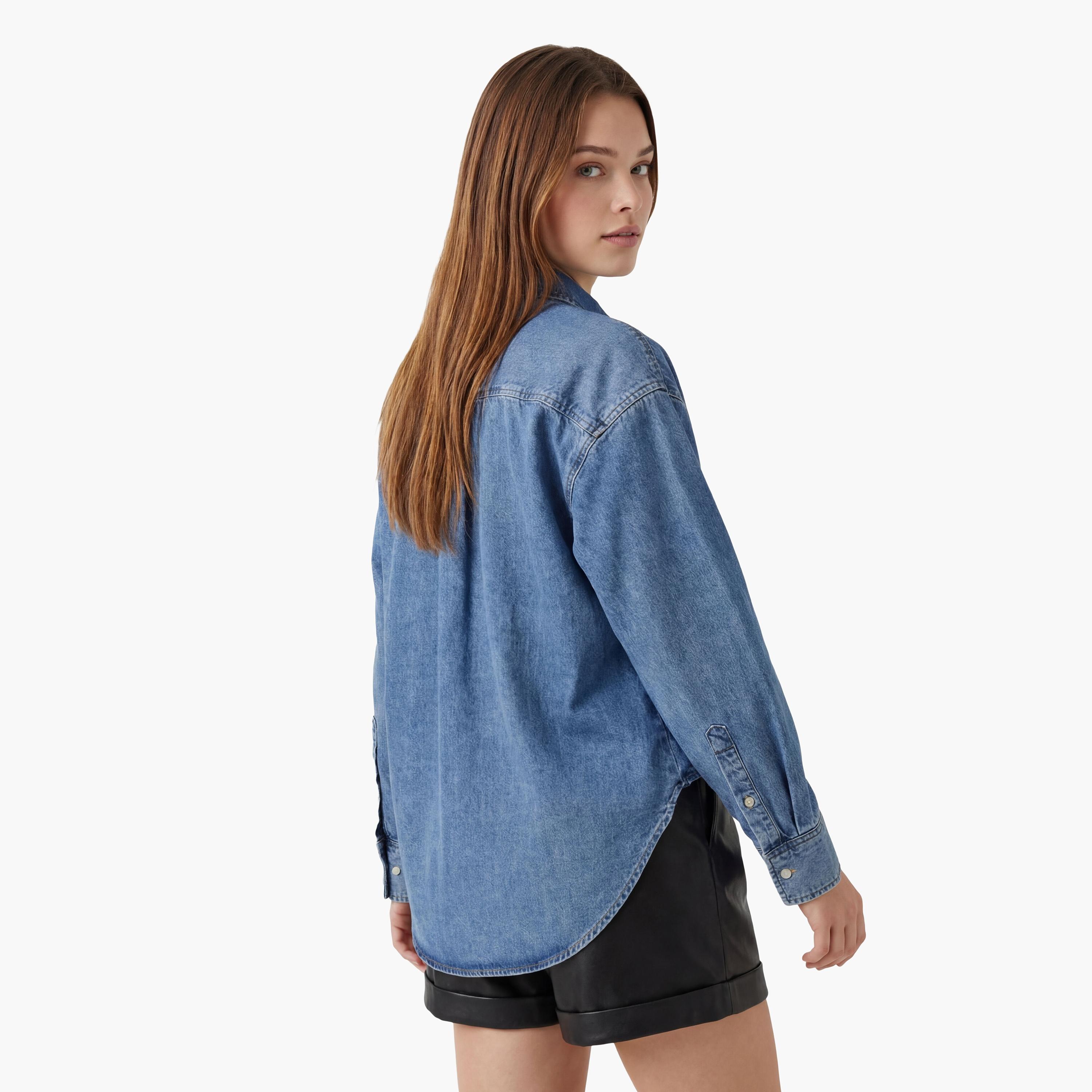 Gant Oversized Fit Washed Button-Down Collar Long Sleeves Women's Denim Shirt-women-clothing-shirtsandblouses-shirts-image-4
