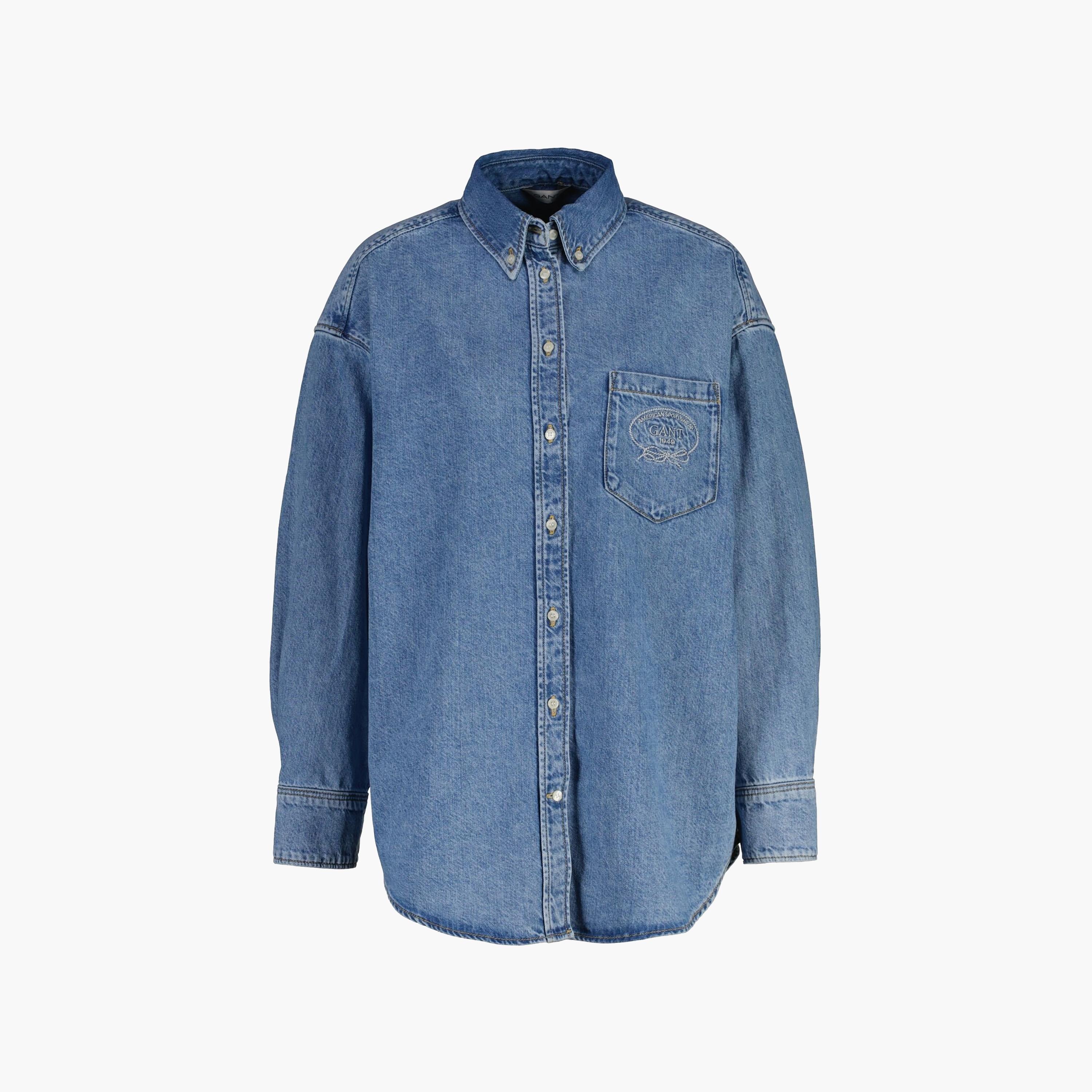 Gant Oversized Fit Washed Button-Down Collar Long Sleeves Women's Denim Shirt-women-clothing-shirtsandblouses-shirts-image-5