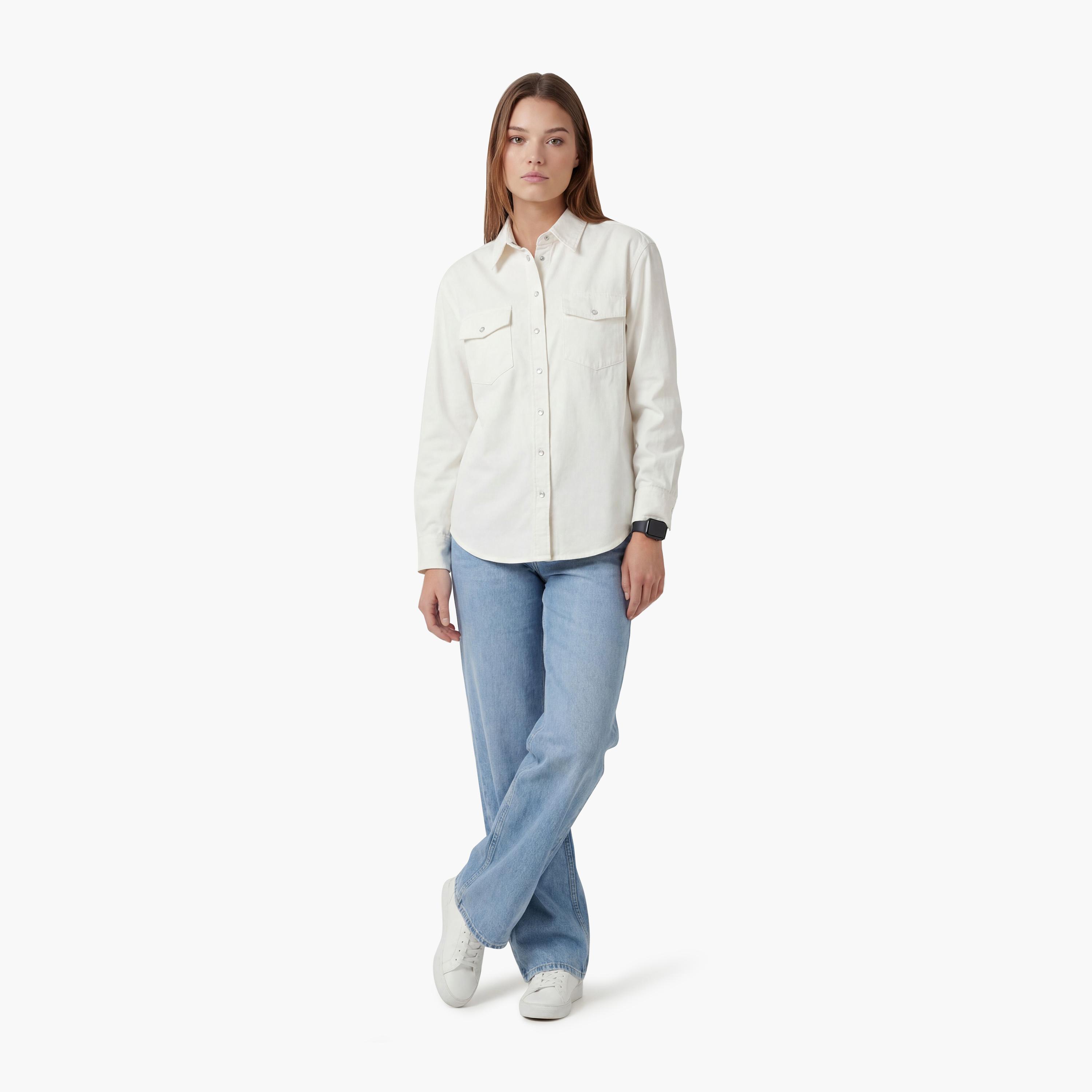 Gant Relaxed Fit Plain Spread Collar Long Sleeves Women's Shirt-women-clothing-shirtsandblouses-shirts-image-2