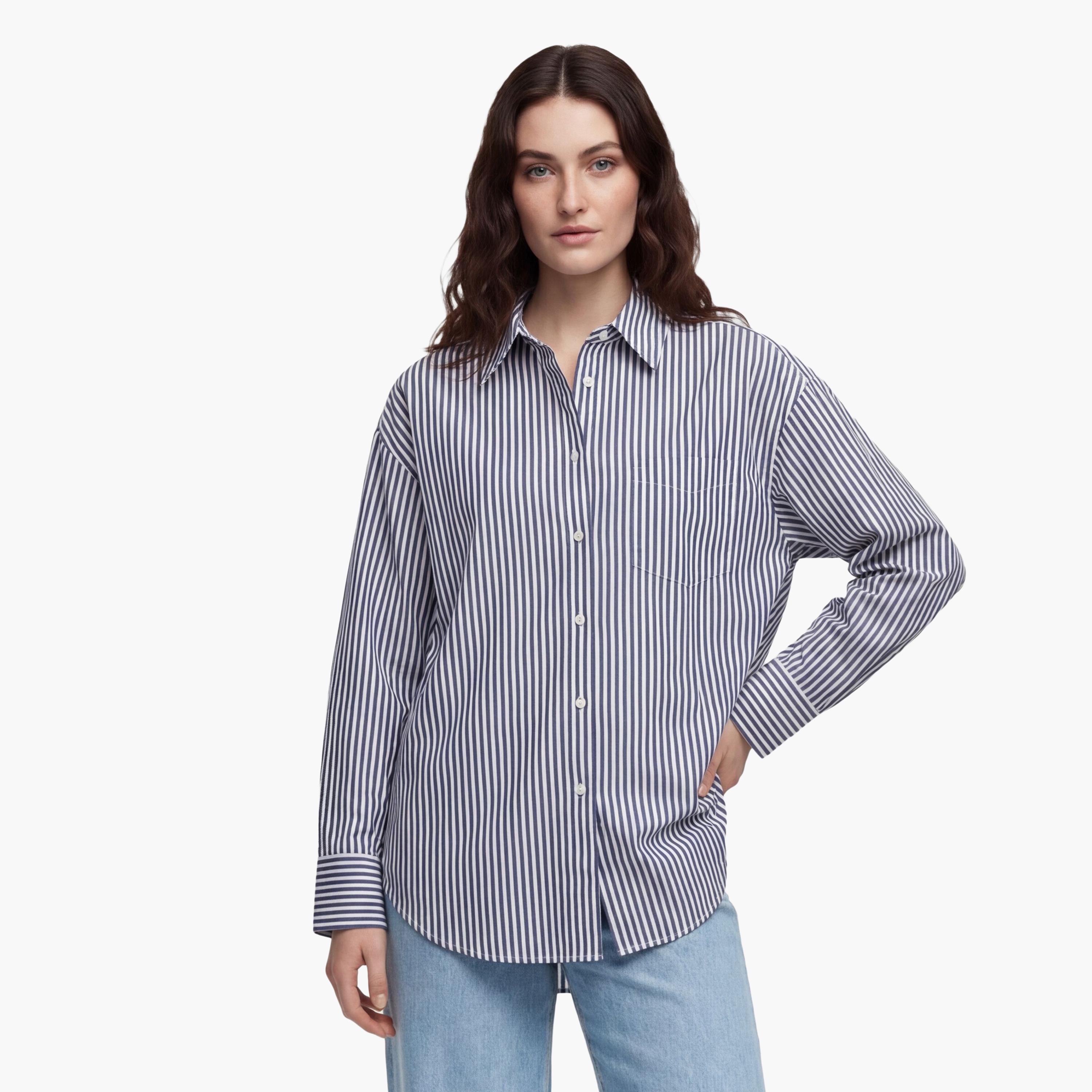 قميص حريمي بقصة مريحة بياقة مسطحة وأكمام طويلة، مخطط من جانت-women-clothing-shirtsandblouses-shirts-image-1