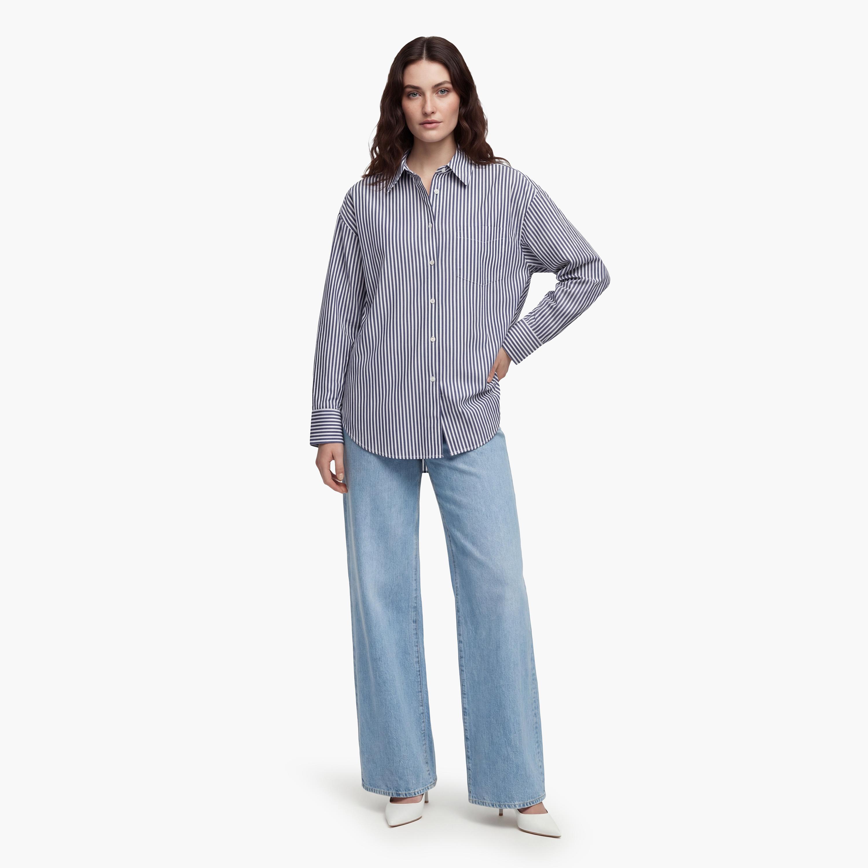 قميص حريمي بقصة مريحة بياقة مسطحة وأكمام طويلة، مخطط من جانت-women-clothing-shirtsandblouses-shirts-image-2