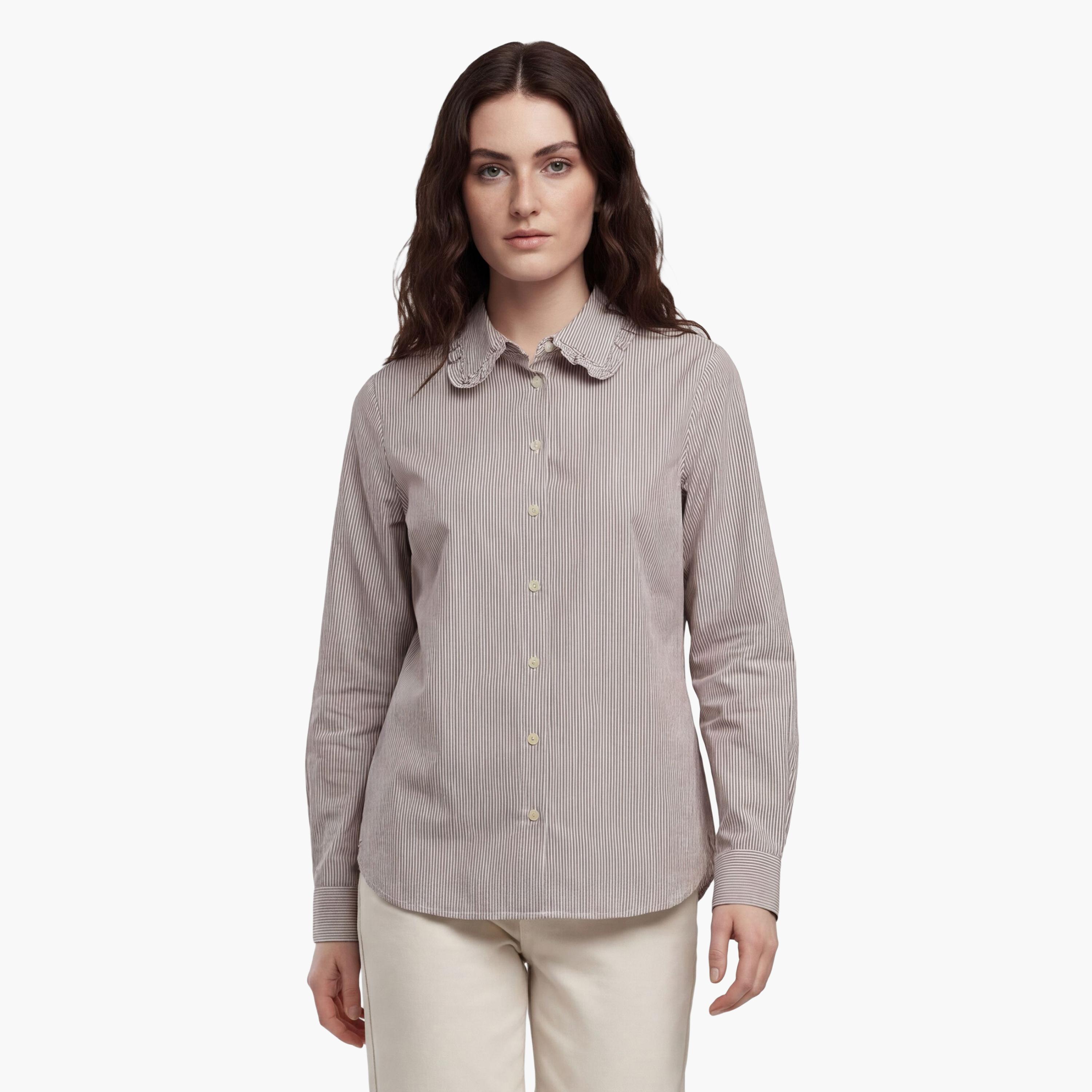 قميص نسائي بأكمام طويلة وقصة "ريجيولار فيت" مخطط وياقة "سبريد" من جانت-women-clothing-shirtsandblouses-shirts-image-1