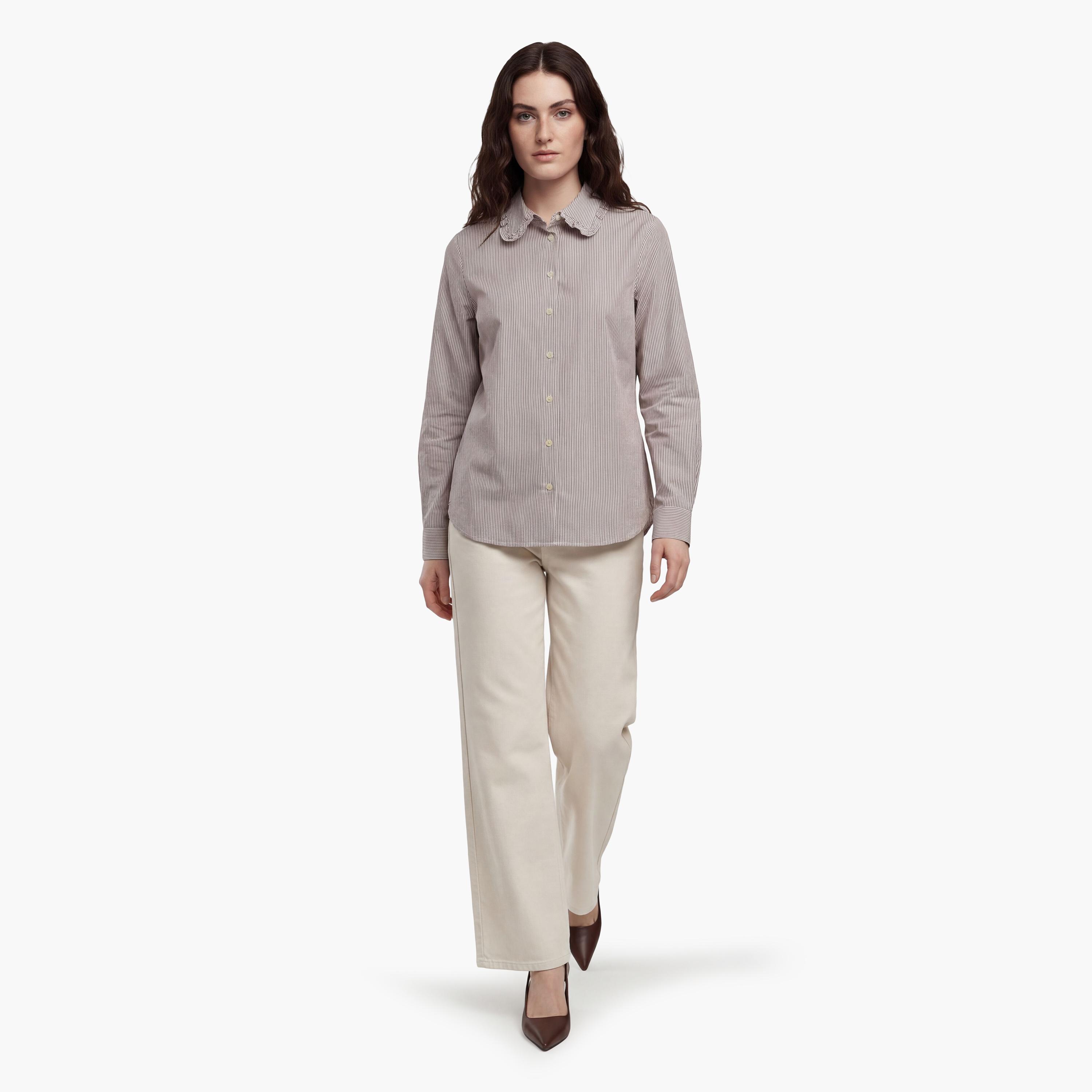 قميص نسائي بأكمام طويلة وقصة "ريجيولار فيت" مخطط وياقة "سبريد" من جانت-women-clothing-shirtsandblouses-shirts-image-2