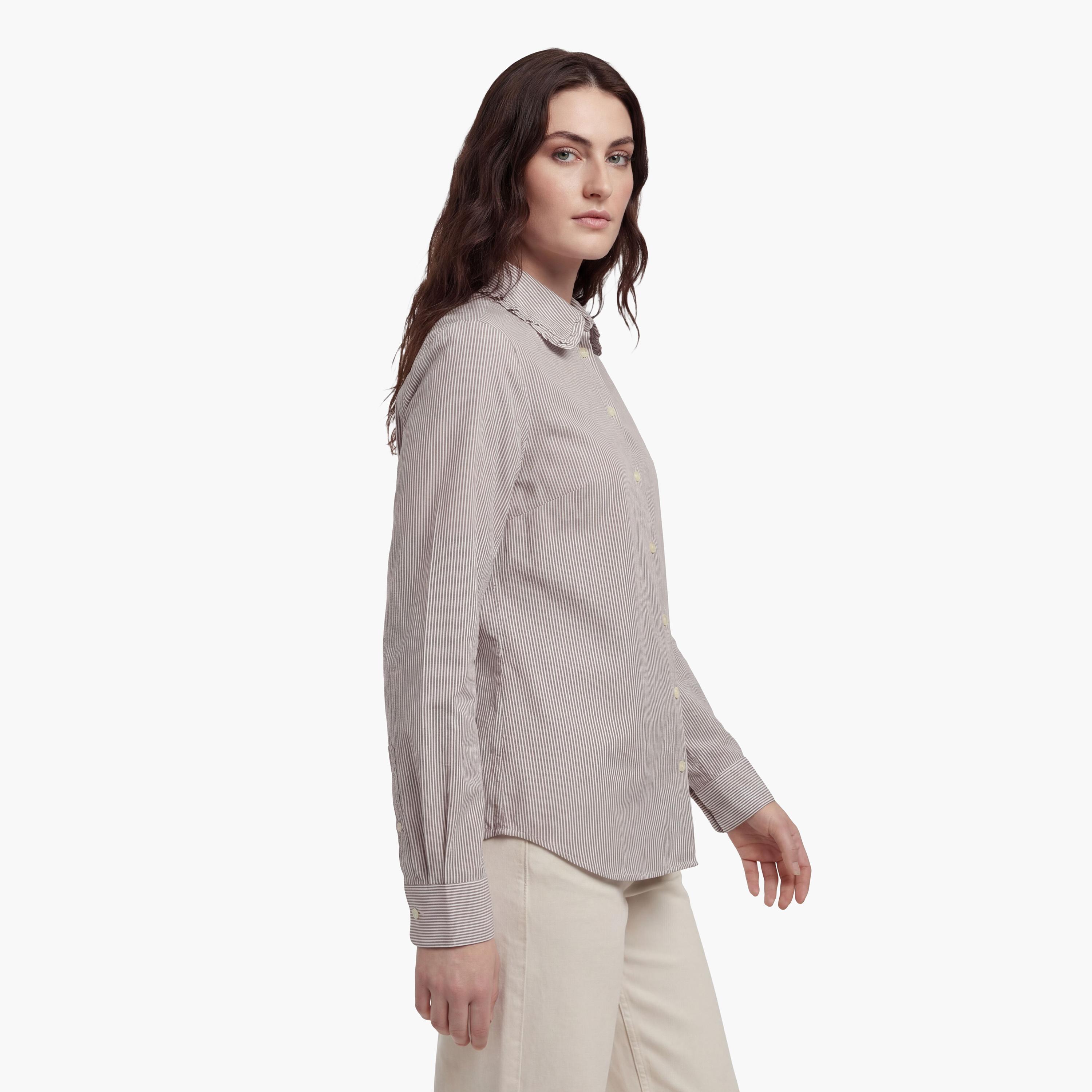 قميص نسائي بأكمام طويلة وقصة "ريجيولار فيت" مخطط وياقة "سبريد" من جانت-women-clothing-shirtsandblouses-shirts-image-3