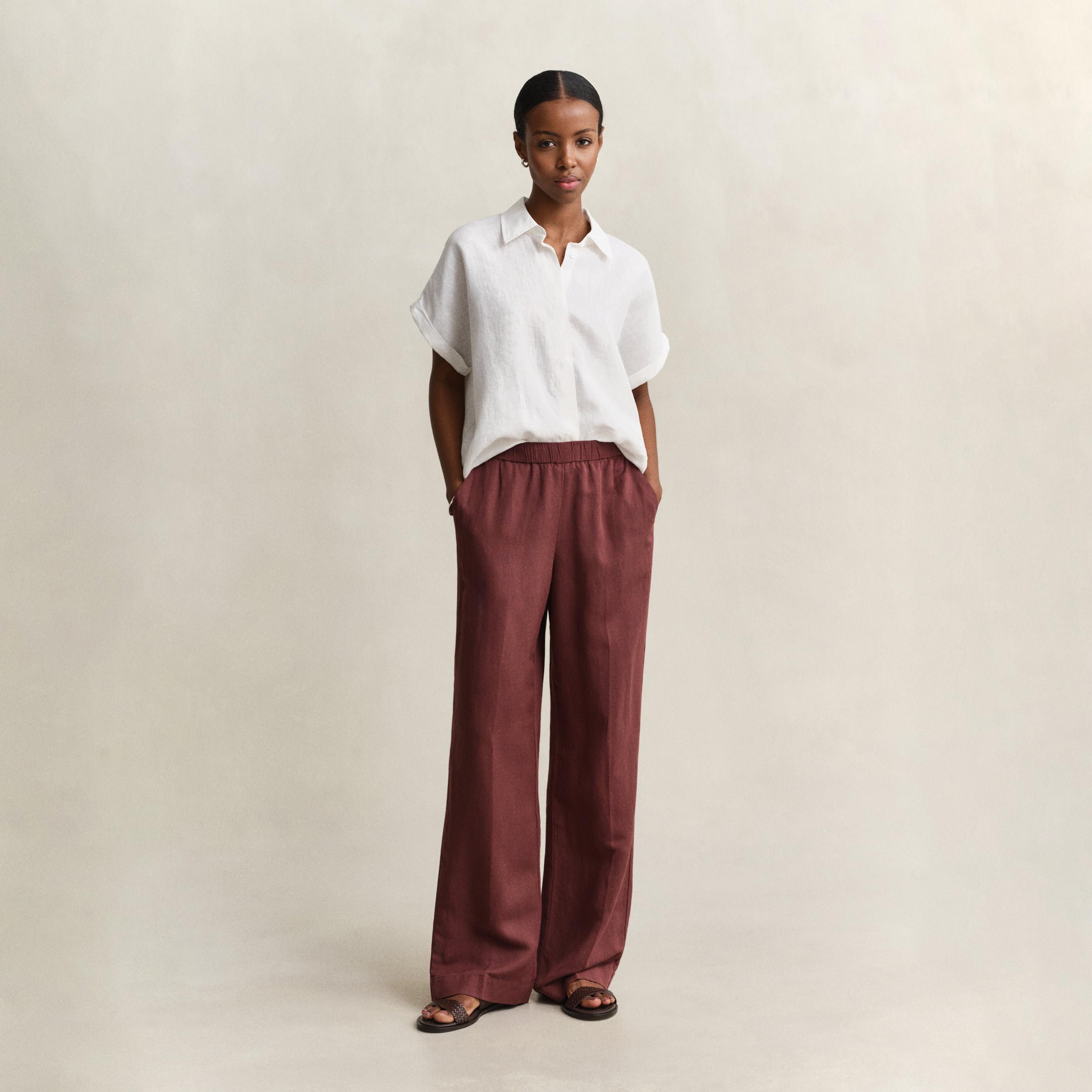 Gant Relaxed Fit Plain Spread Collar Dolman Short Sleeves Women's Linen Shirt-women-clothing-shirtsandblouses-shirts-image-2