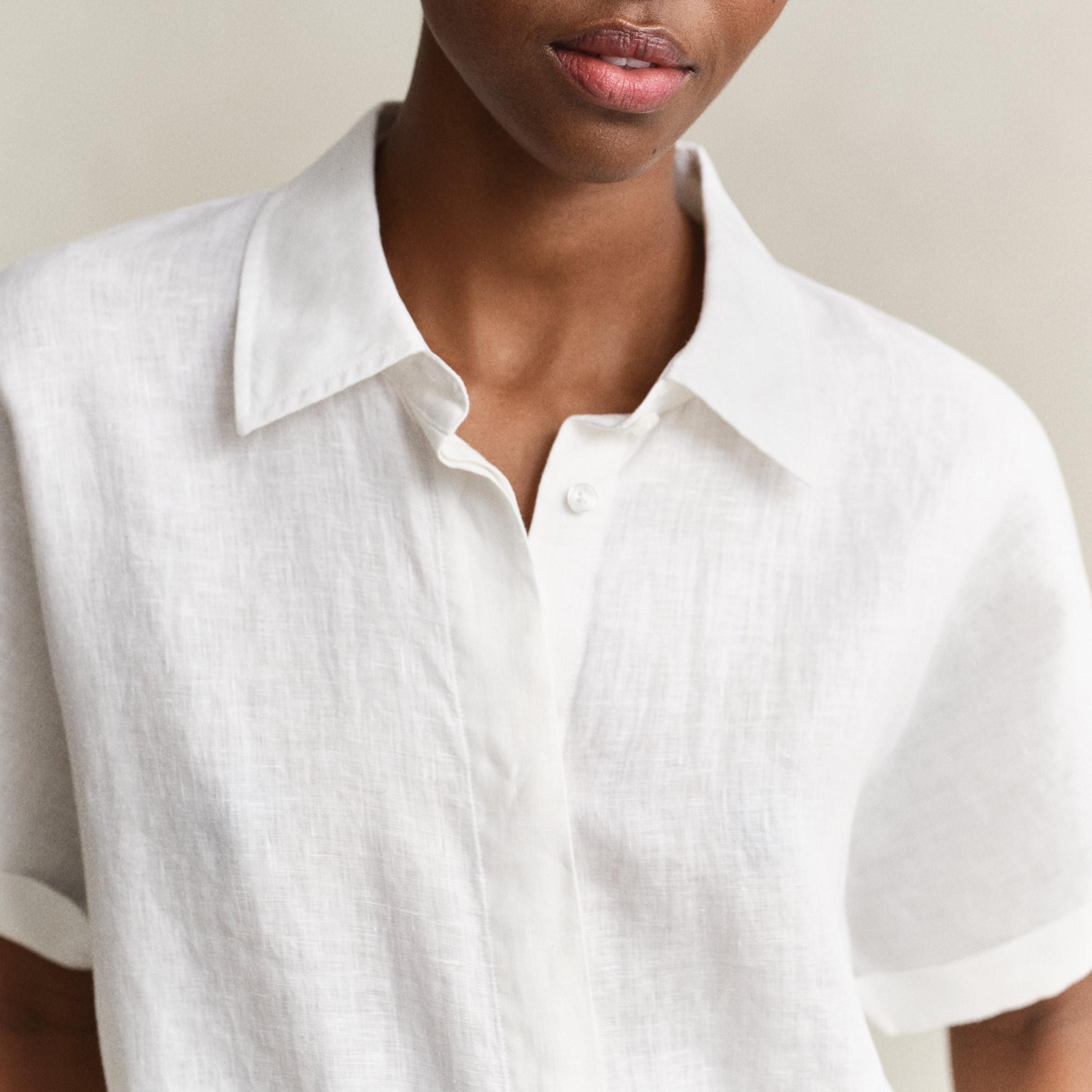 Gant Relaxed Fit Plain Spread Collar Dolman Short Sleeves Women's Linen Shirt-women-clothing-shirtsandblouses-shirts-image-3