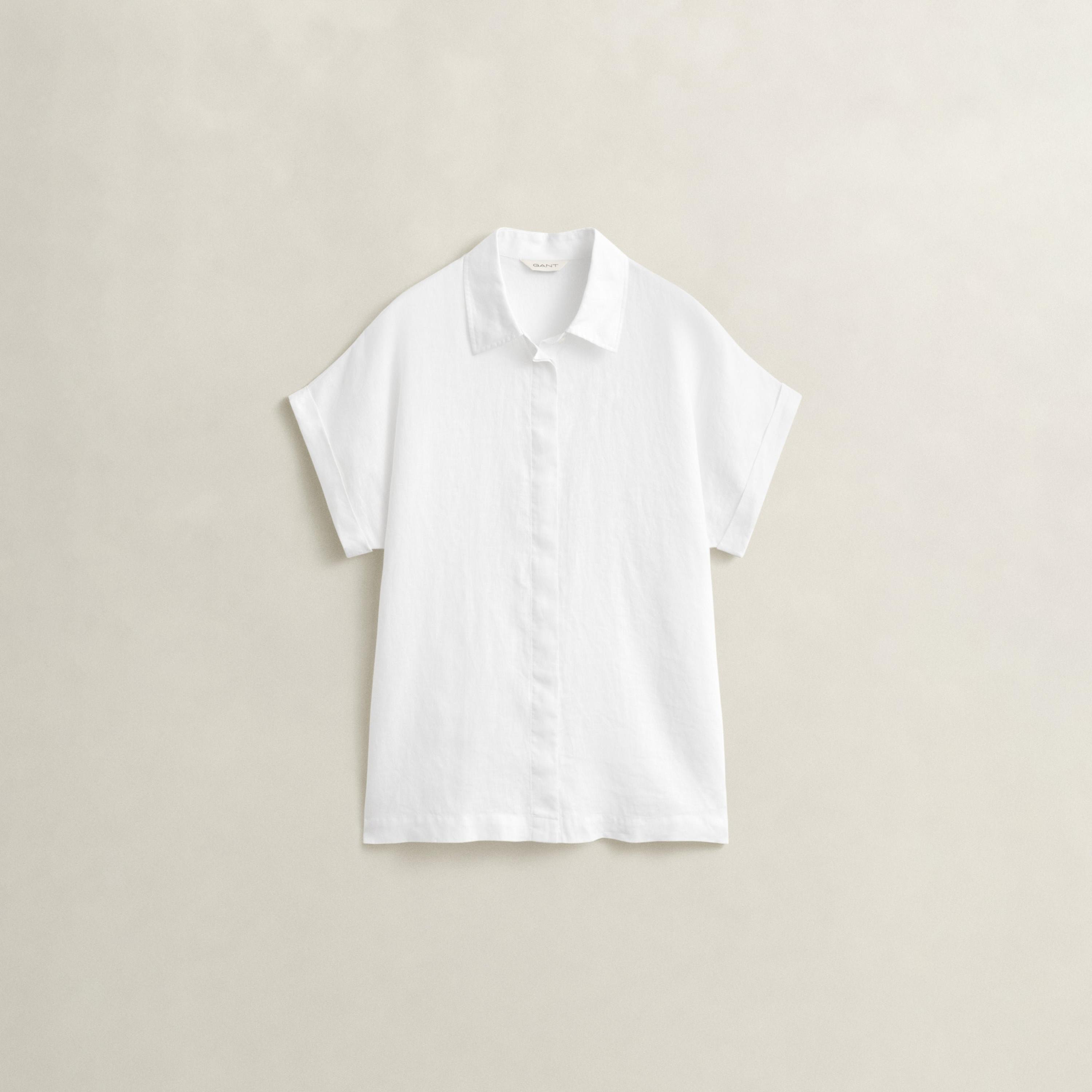 Gant Relaxed Fit Plain Spread Collar Dolman Short Sleeves Women's Linen Shirt-women-clothing-shirtsandblouses-shirts-image-6