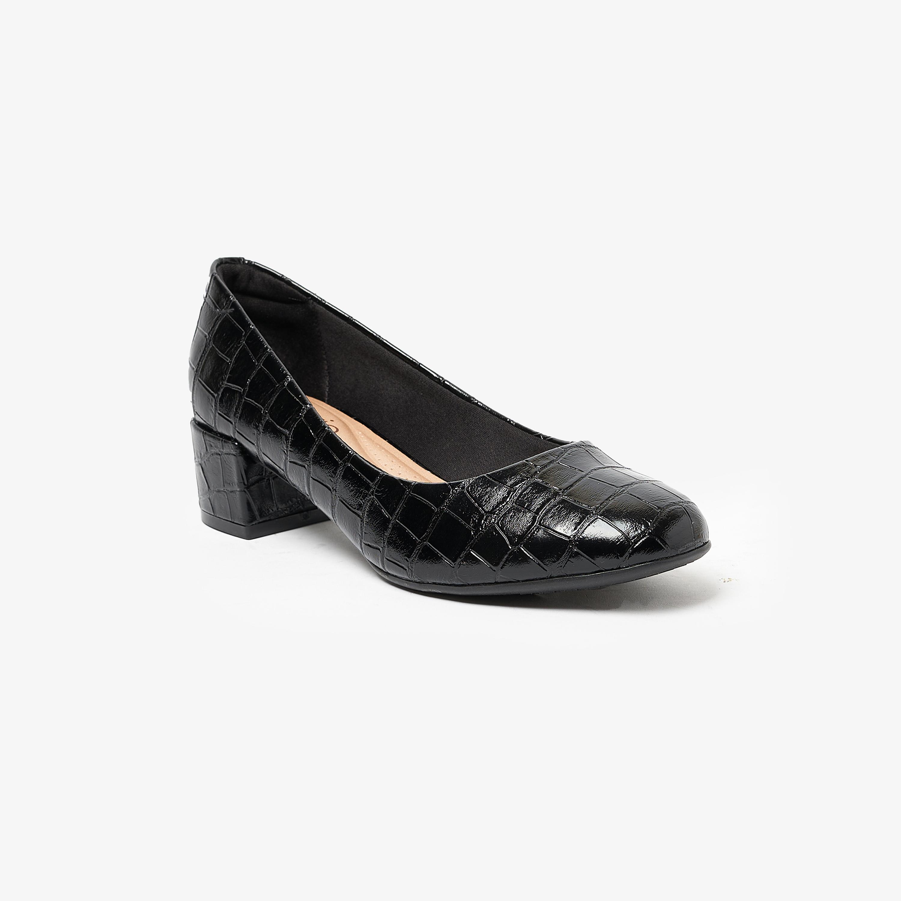 حذاء بامبز نسائي من بيرا ريو بكعب عريض ومنسوج من جلد التمساح | 4301-100-25666-women-shoes-heels-image-1