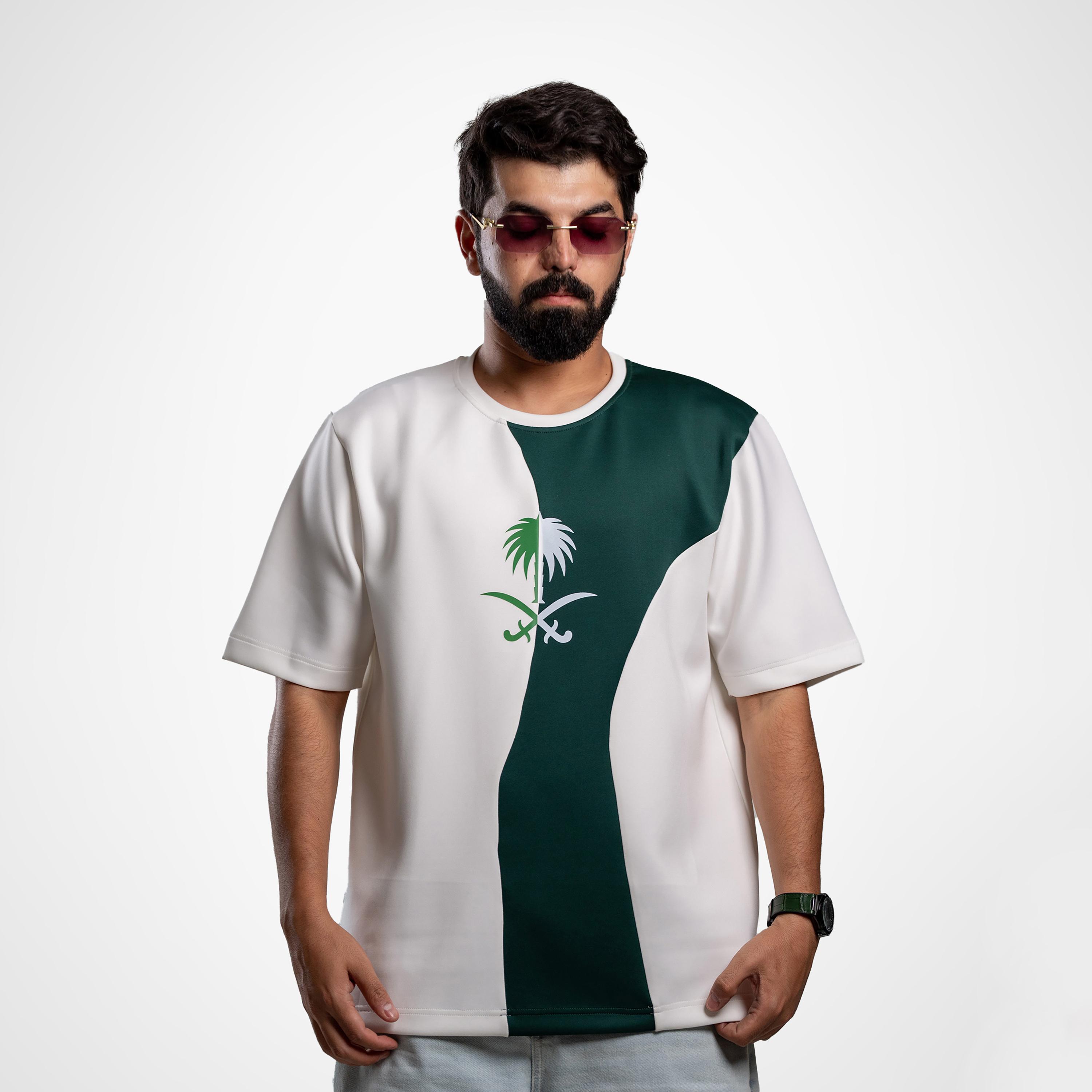 sanefn Saudi Emblem Colorblock Crew Neck Short Sleeves Men's National Day T-Shirt-men-clothing-tshirtsandpolos-tshirts-image-1