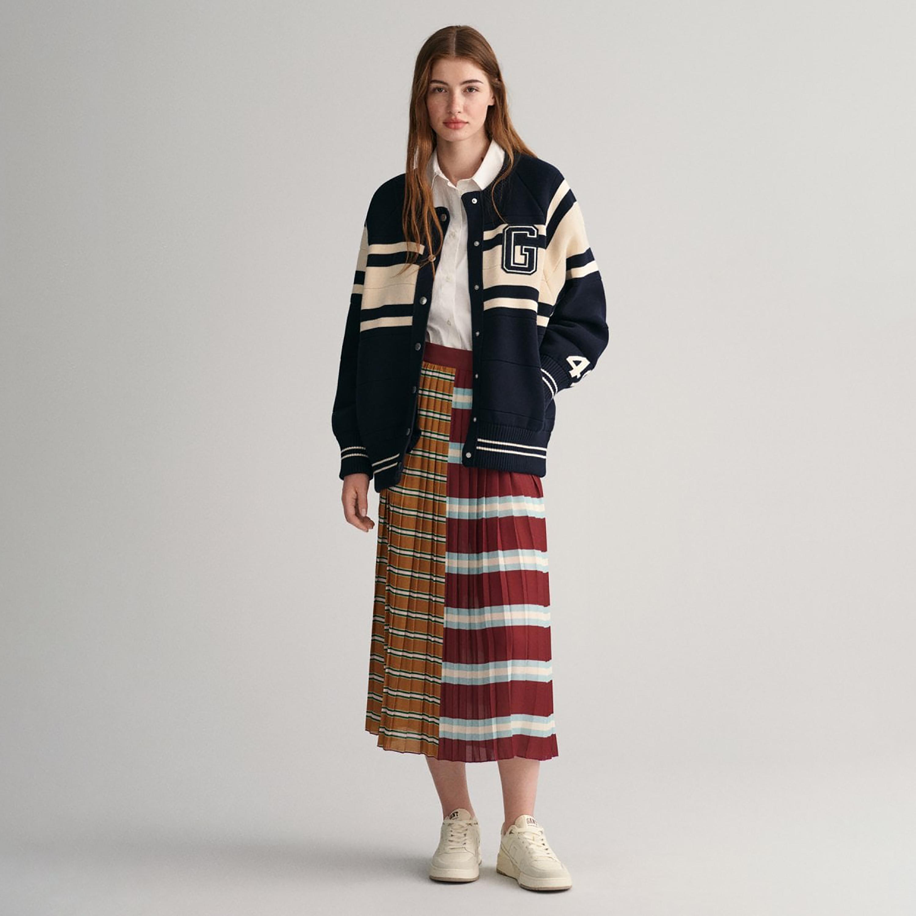 Gant Striped High-Rise Side Zip Closure Midi Pleated Women Skirts-women-clothing-bottoms-skirts-image-2