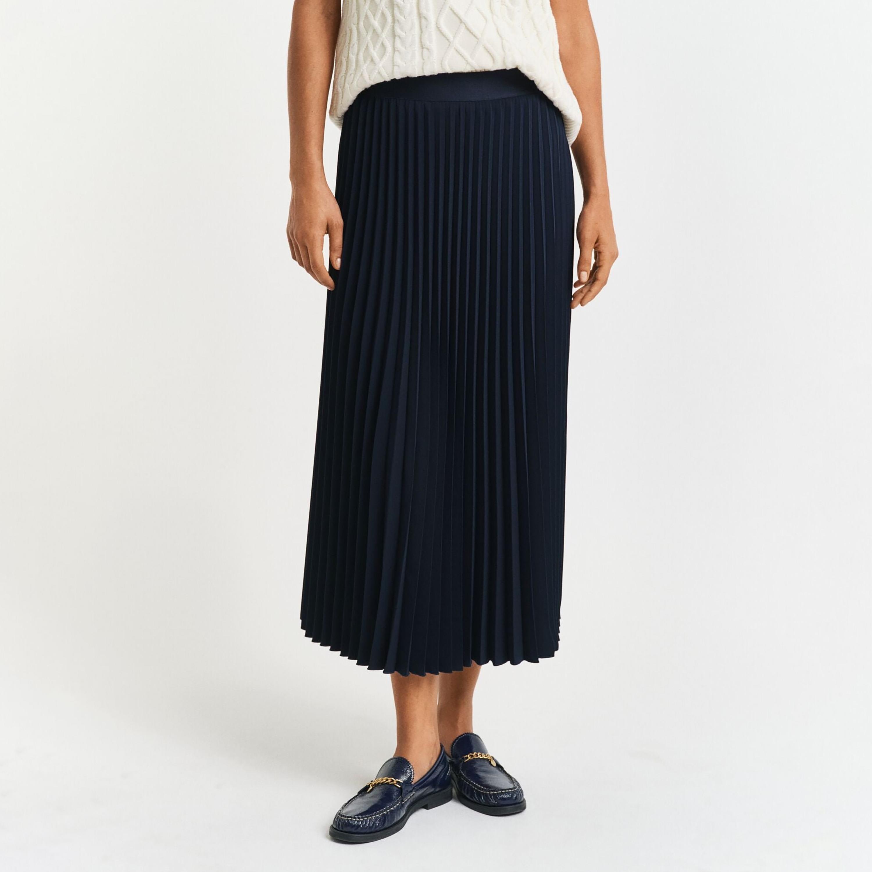 Gant Blue Pleated Pencil Women's Midi Skirt-women-clothing-bottoms-skirts-image-1