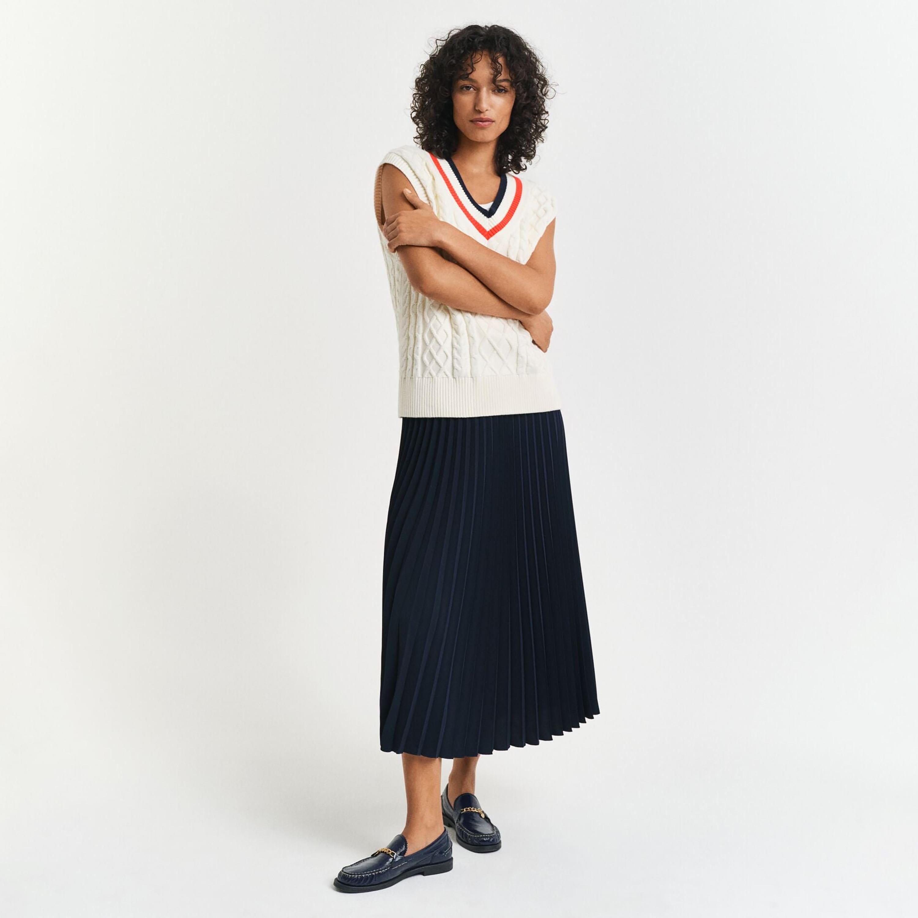 Gant Blue Pleated Pencil Women's Midi Skirt-women-clothing-bottoms-skirts-image-2