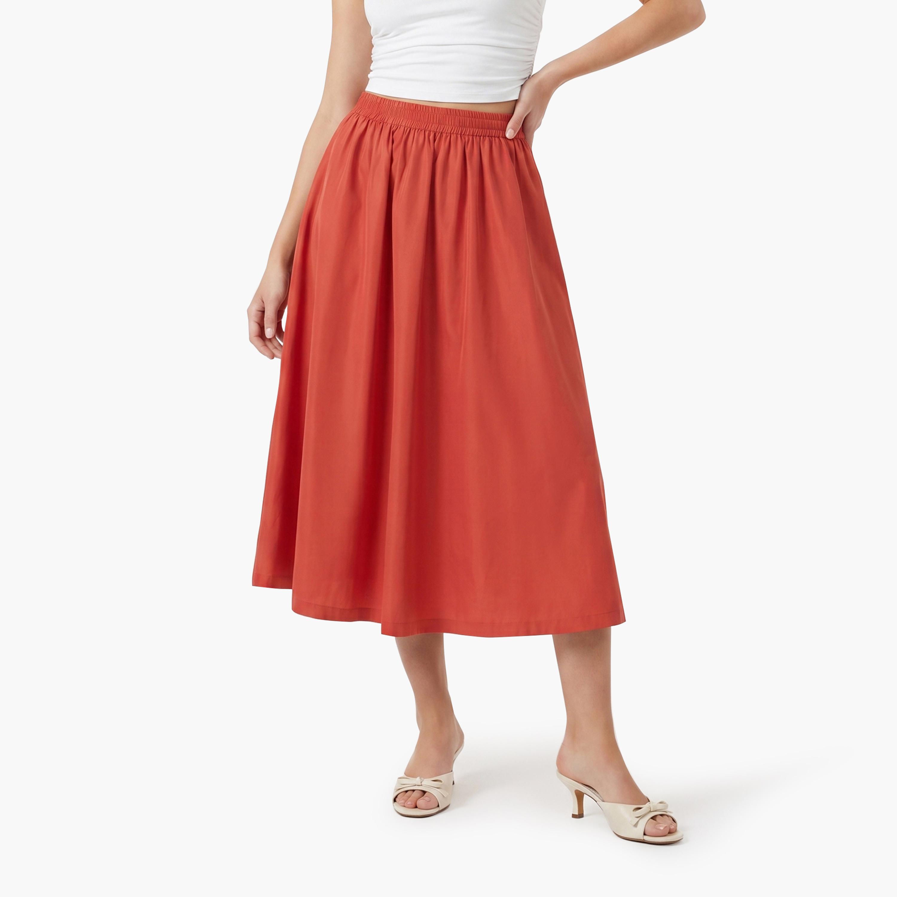 Gant Plain Silk Women's A-Line Midi Skirt-women-clothing-skirts-image-1