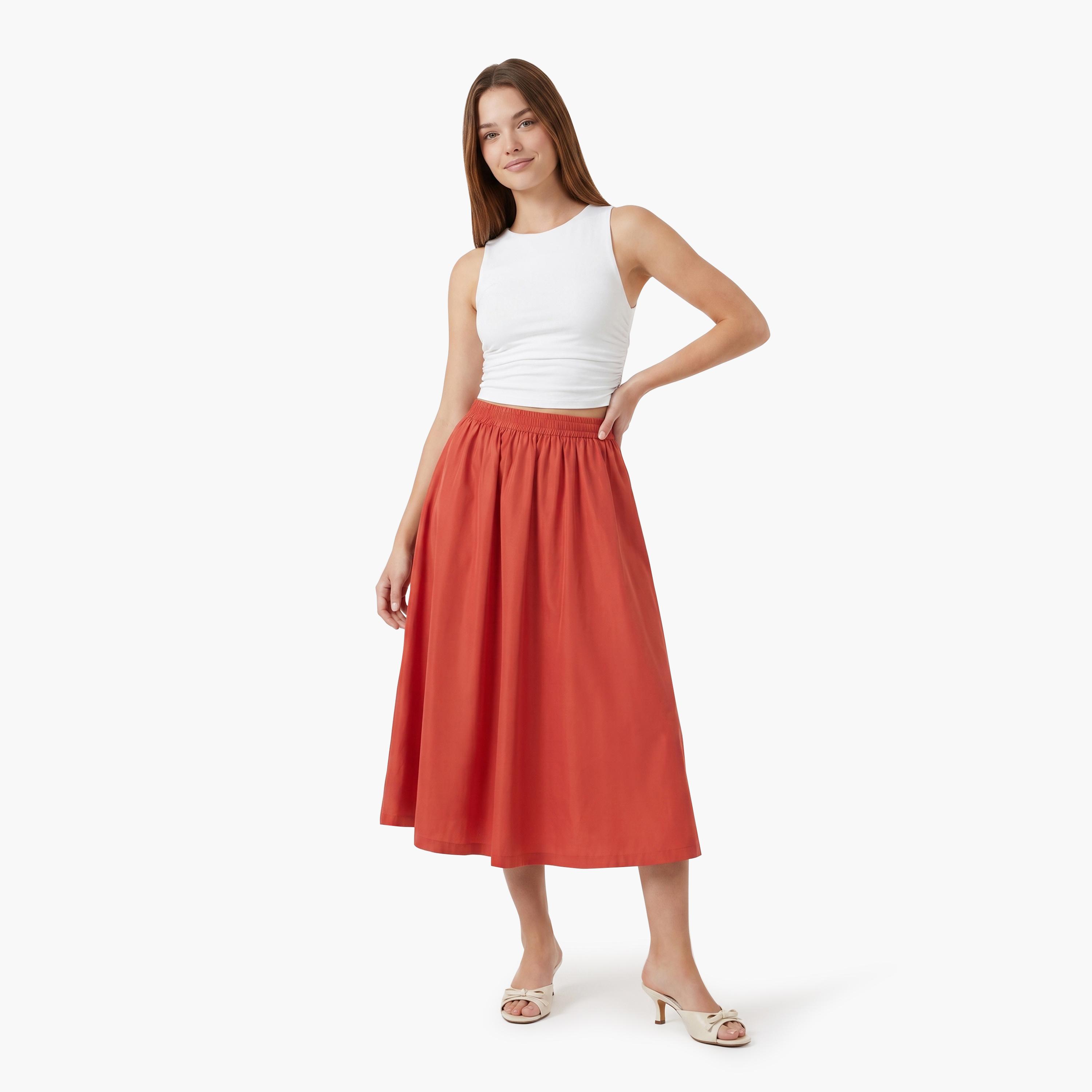 Gant Plain Silk Women's A-Line Midi Skirt-women-clothing-skirts-image-3