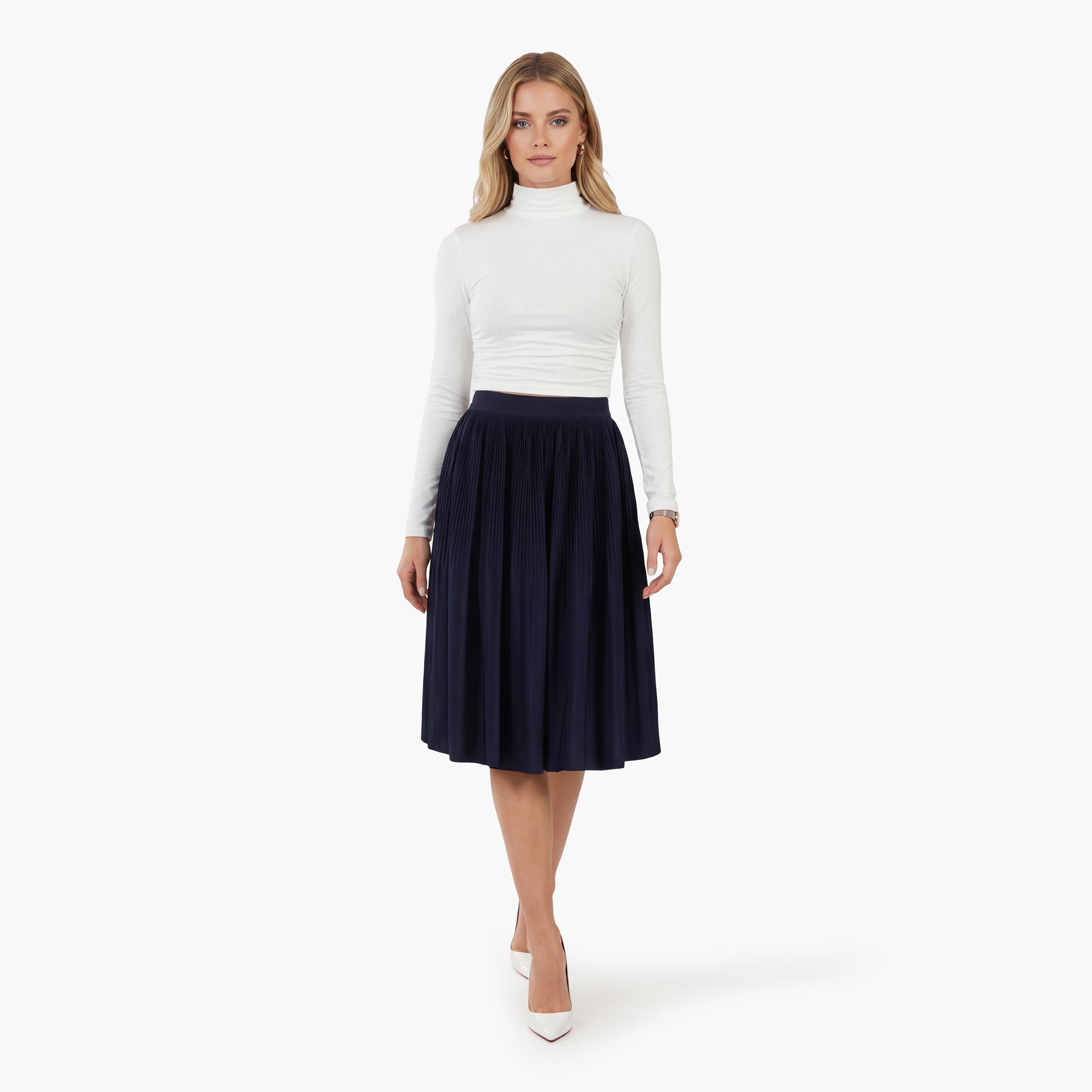 تنورة "ميدي" نسائية "إيه-لاين" بكسرات من جانت-women-clothing-bottoms-skirts-image-8