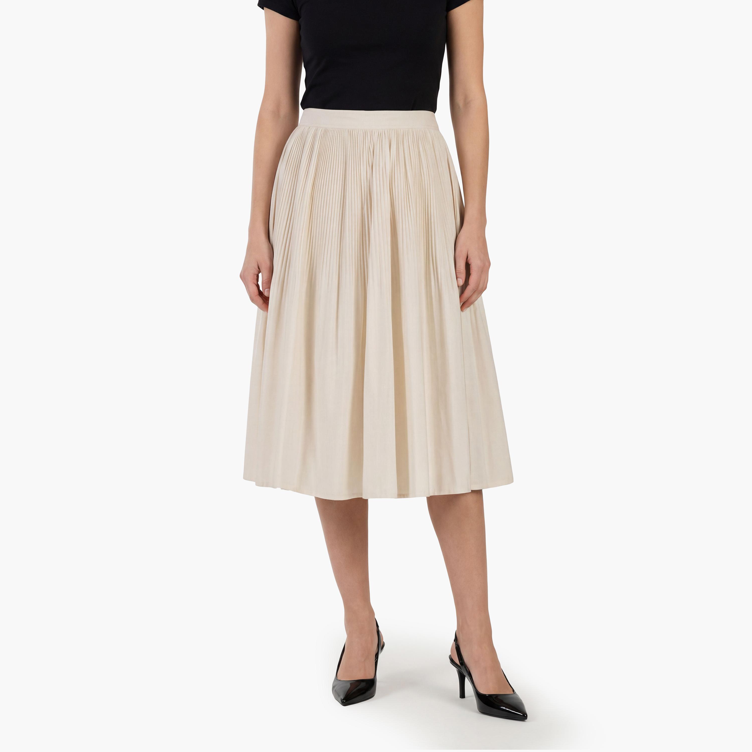 تنورة "ميدي" نسائية "إيه-لاين" بكسرات من جانت-women-clothing-bottoms-skirts-image-1