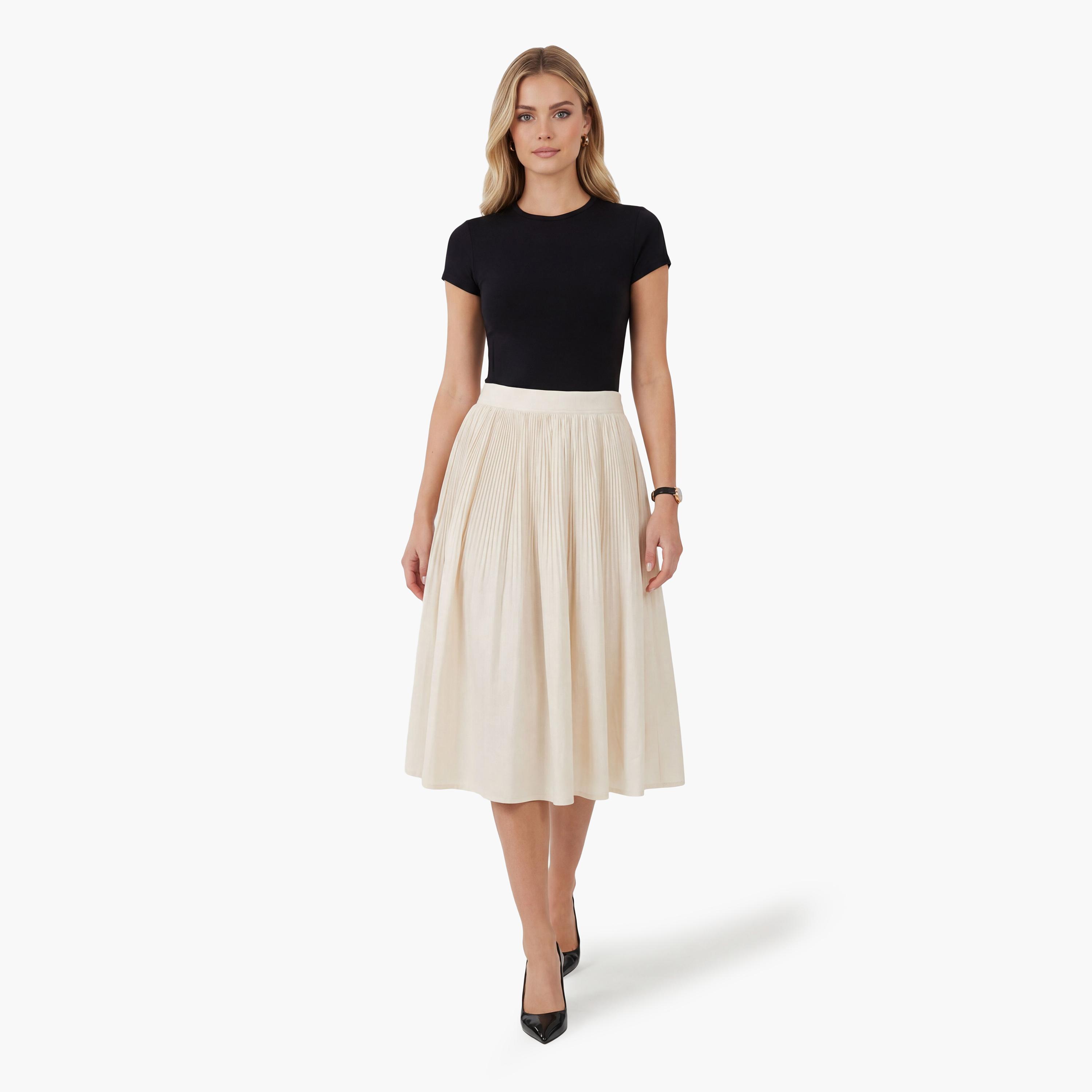 تنورة "ميدي" نسائية "إيه-لاين" بكسرات من جانت-women-clothing-bottoms-skirts-image-2