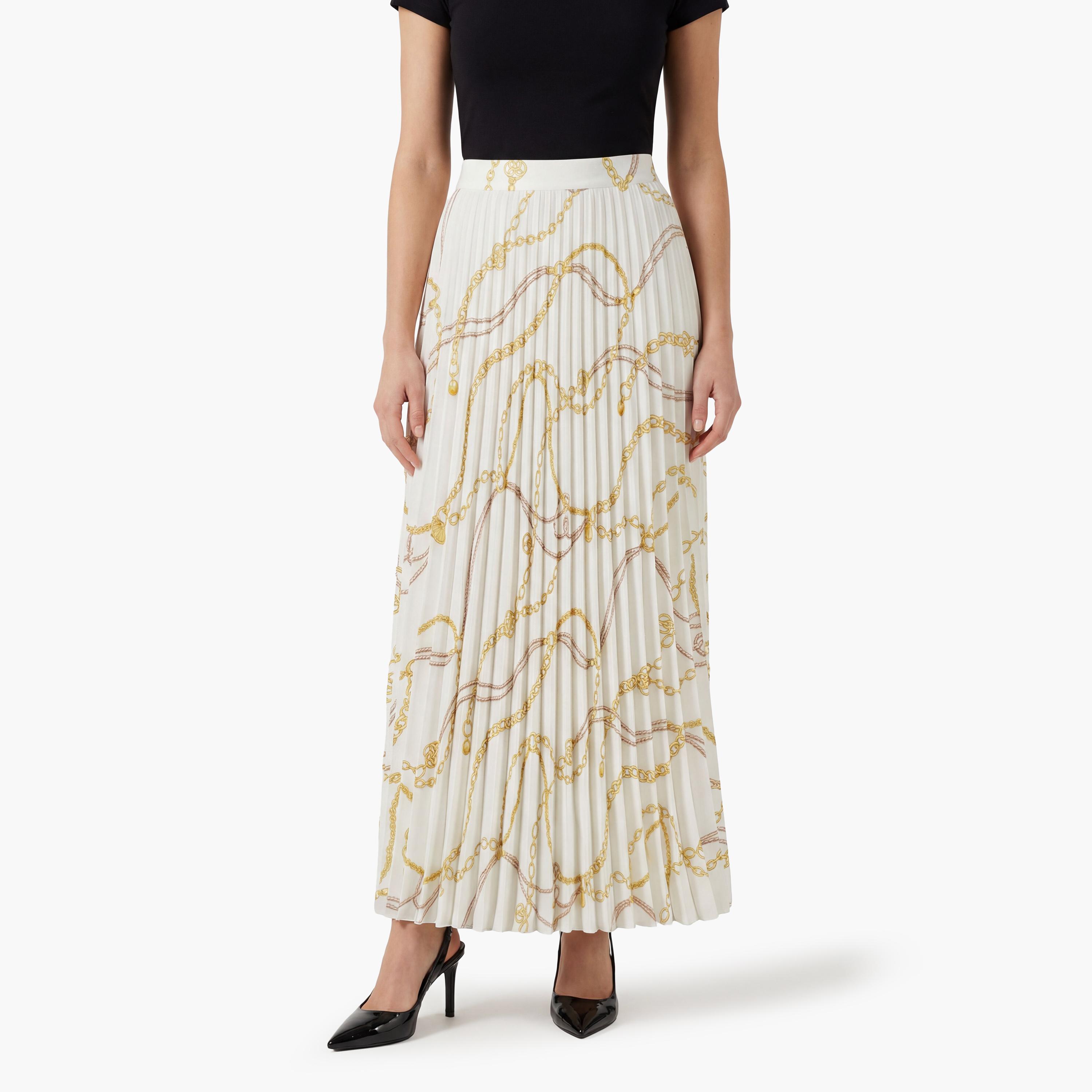 تنورة "ميدي" نسائية "بنسل" بكسرات وطبعة - أبيض من جانت-women-clothing-bottoms-skirts-image-1