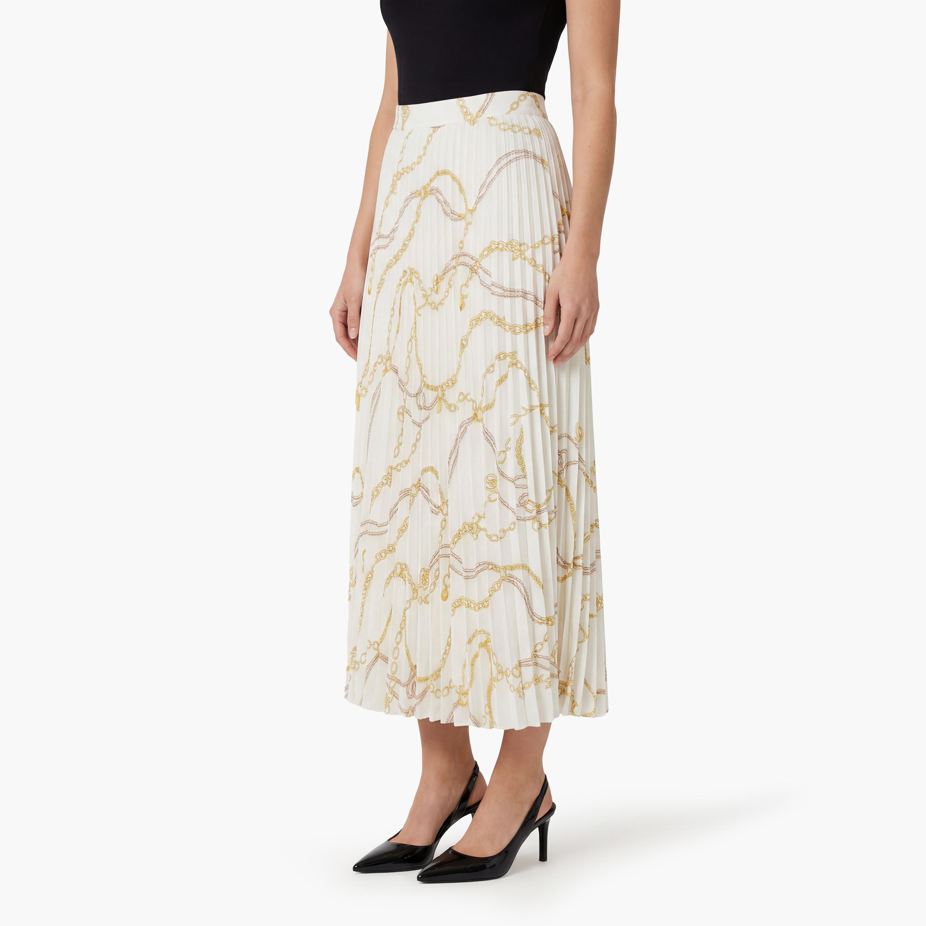 تنورة "ميدي" نسائية "بنسل" بكسرات وطبعة - أبيض من جانت-women-clothing-bottoms-skirts-image-3