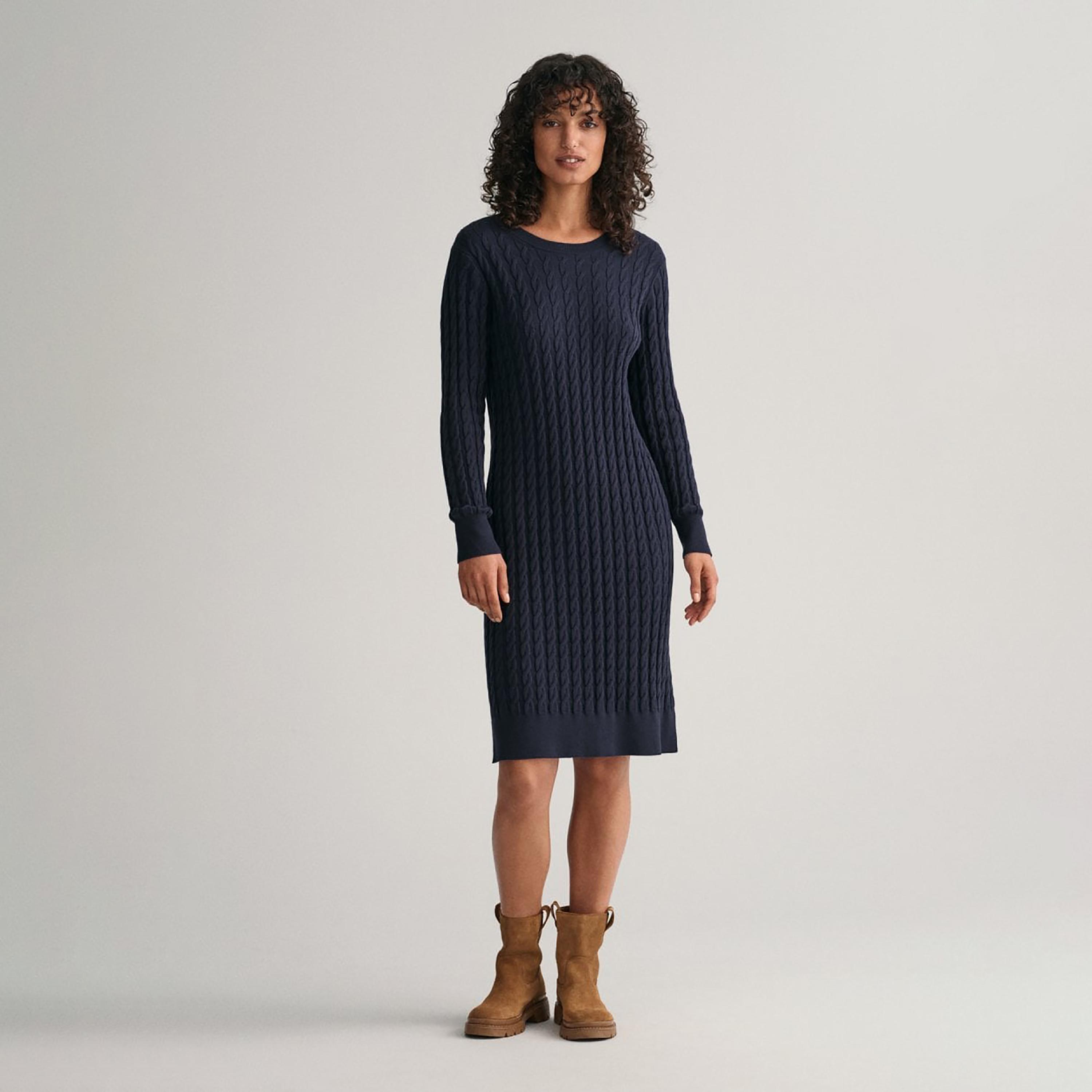 فستان متوسط الطول منسوج ومضفر بياقة دائرية من جانت-women-clothing-dresses-image-3