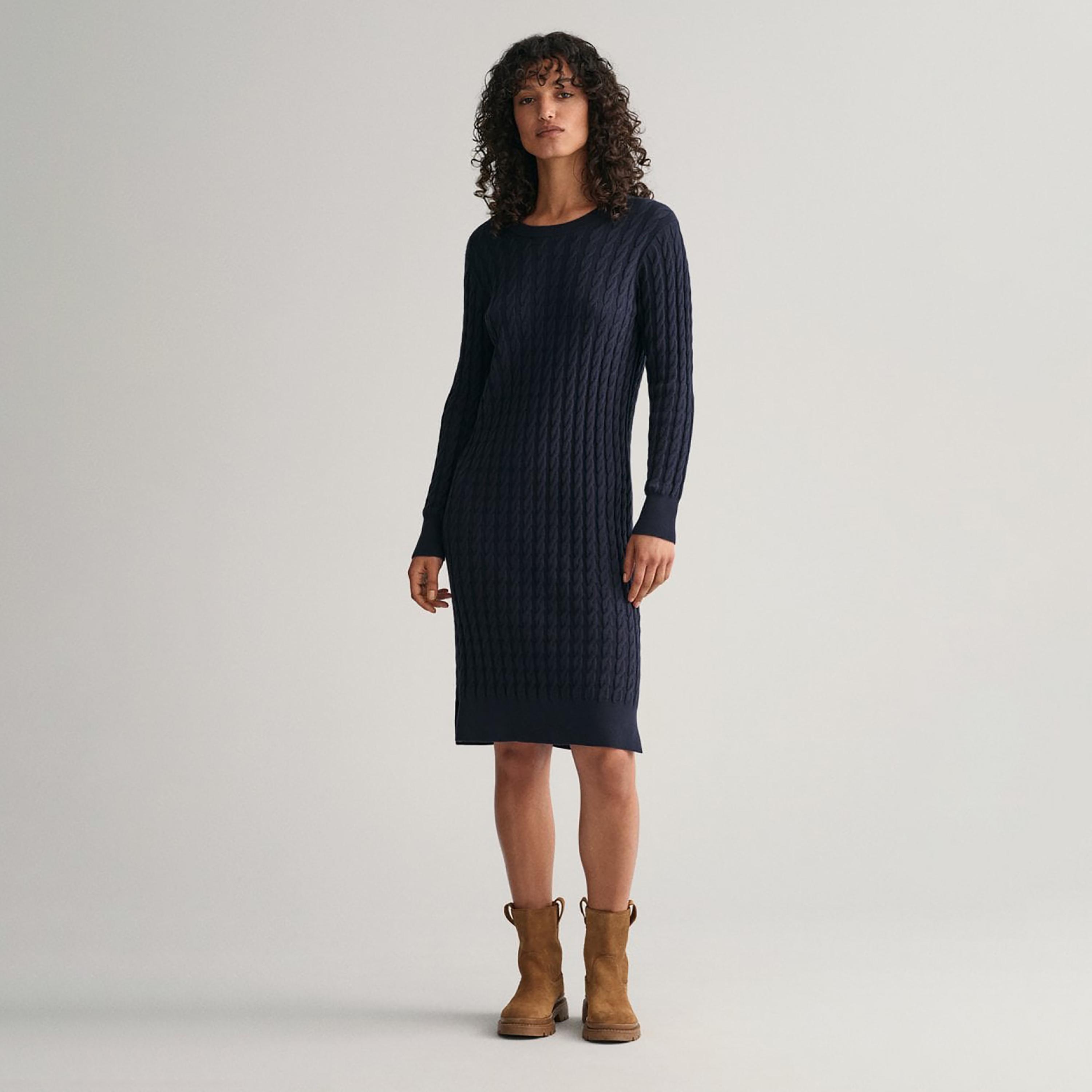 فستان متوسط الطول منسوج ومضفر بياقة دائرية من جانت-women-clothing-dresses-image-4