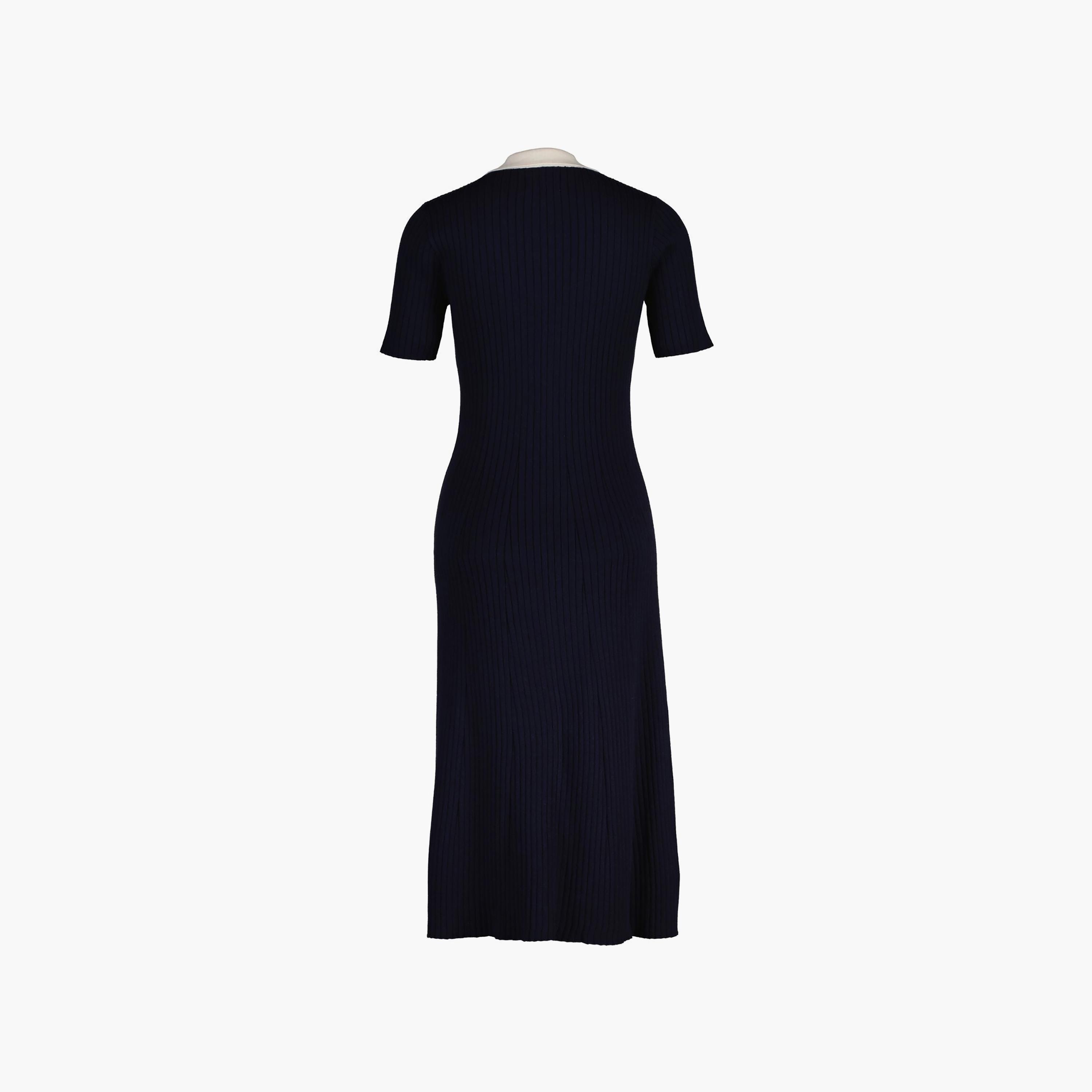 Gant Blue Ribbed Cotton Collared Women's Midi T-Shirt Dress-women-clothing-dresses-image-5