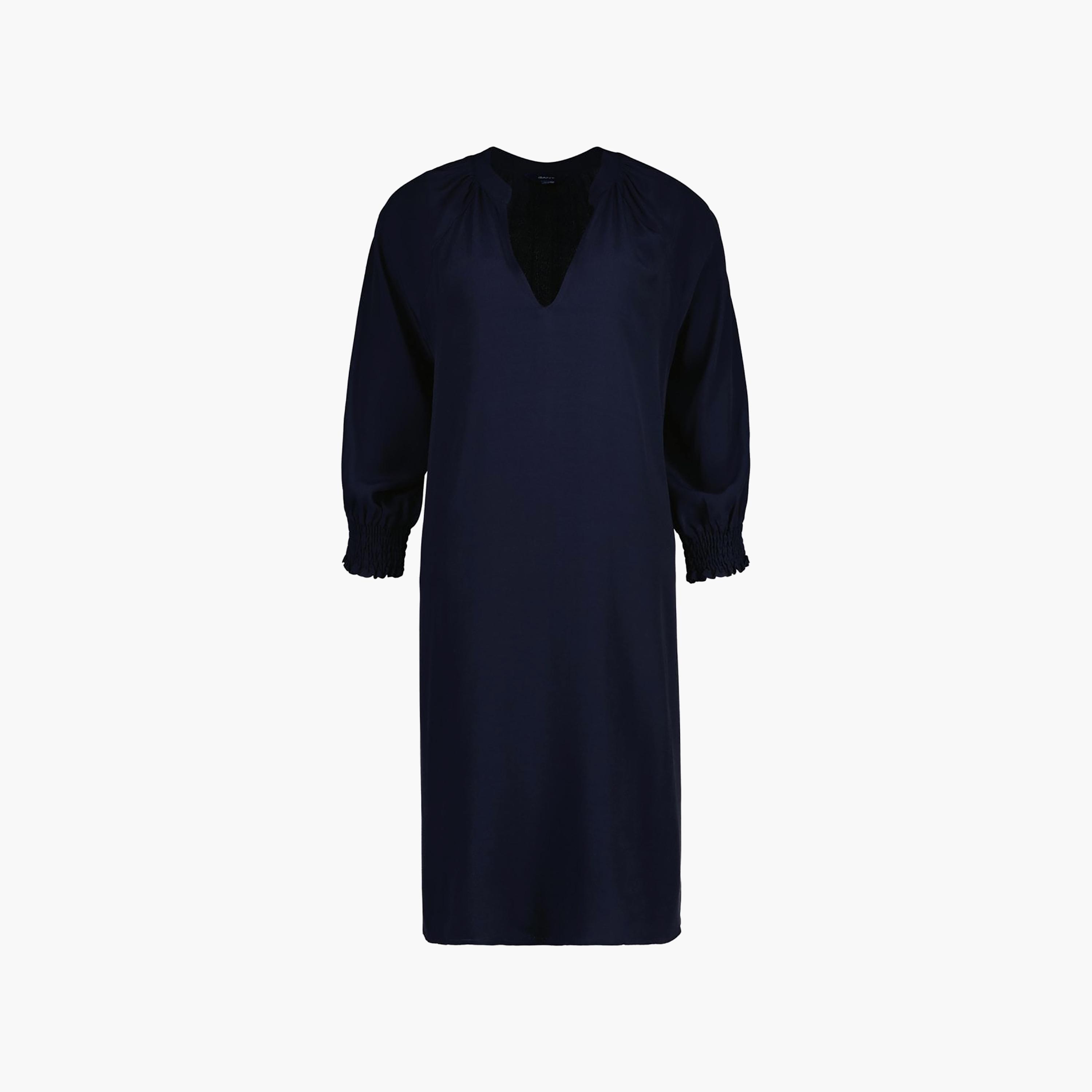 أزرق غانت الأزرق العادي برقبة ماندارين أكمام ثنائية المتجر فستان نسائي ميدي-women-clothing-dresses-image-1
