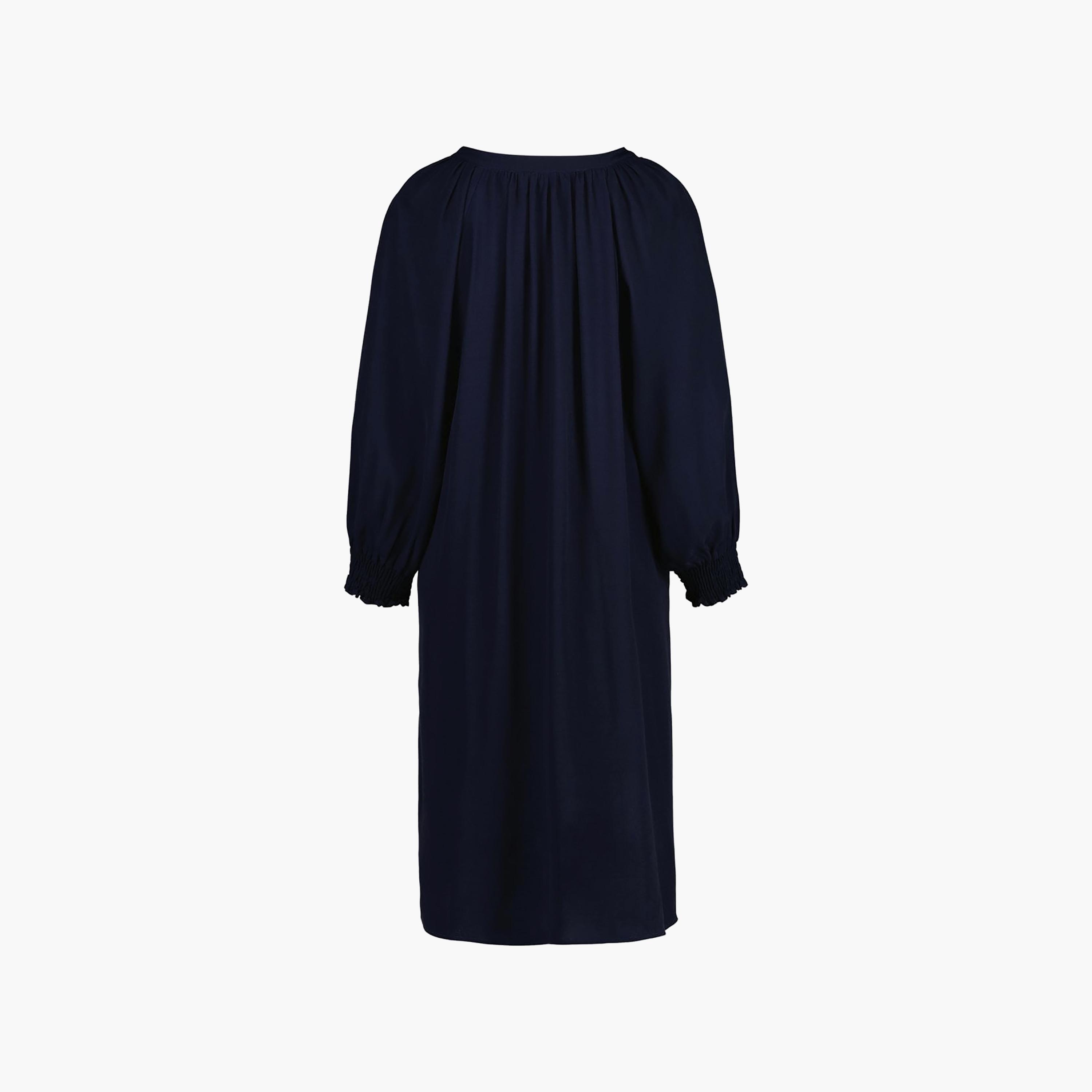Gant Blue Plain Mandarin Neck Bi-Shop Sleeves Midi Women Dress-women-clothing-dresses-image-2