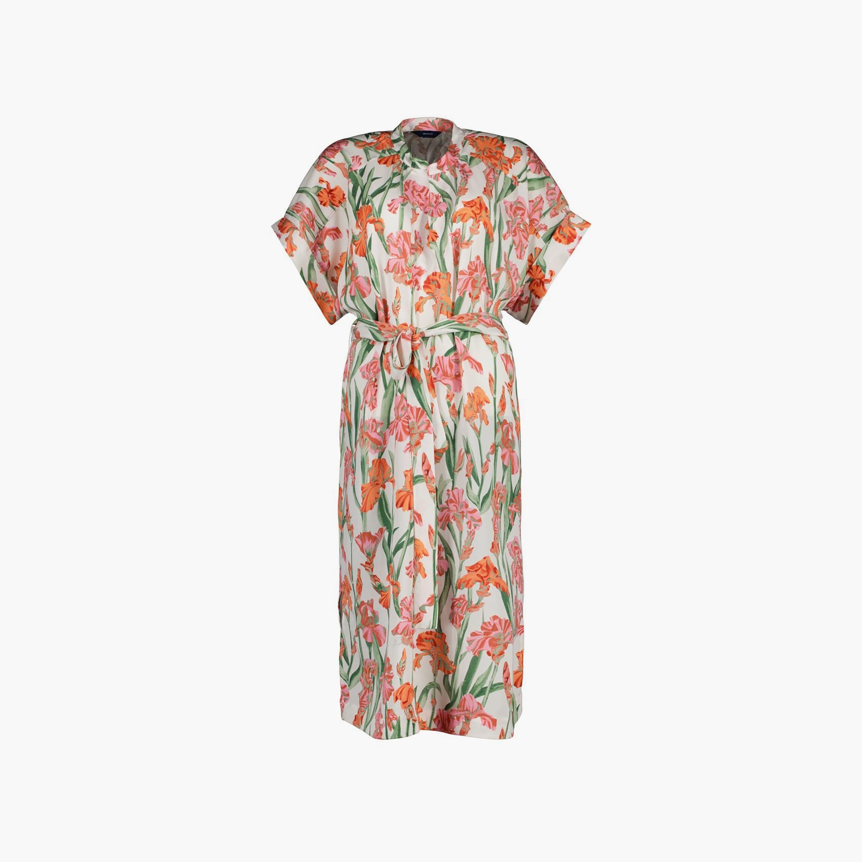 Gant White Iris Print Belted Kaftan Midi Dress-women-clothing-dresses-image-1