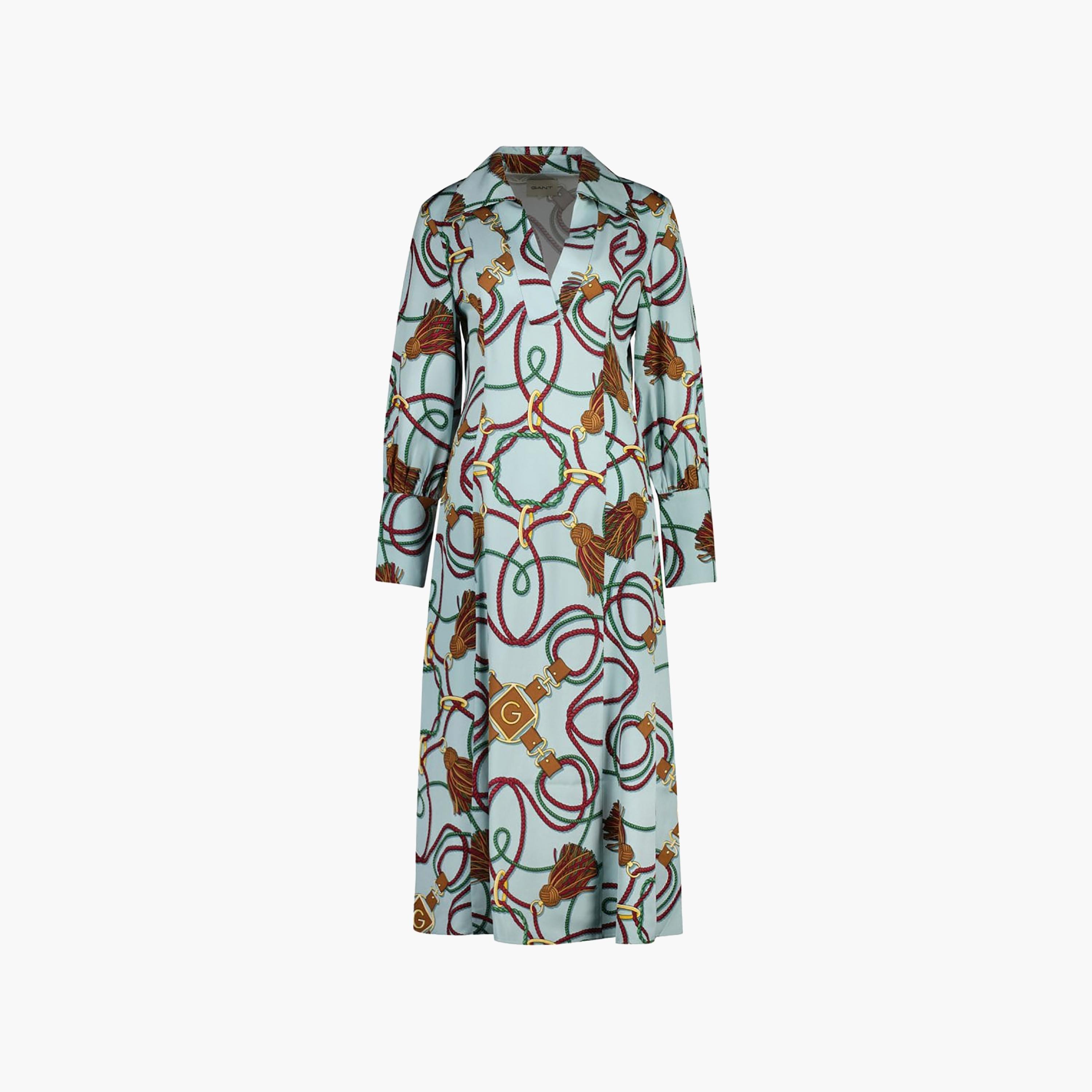 Gant Blue Rope Print Collared Bi-Shop Sleeves Midi Women Dress-women-clothing-dresses-image-1