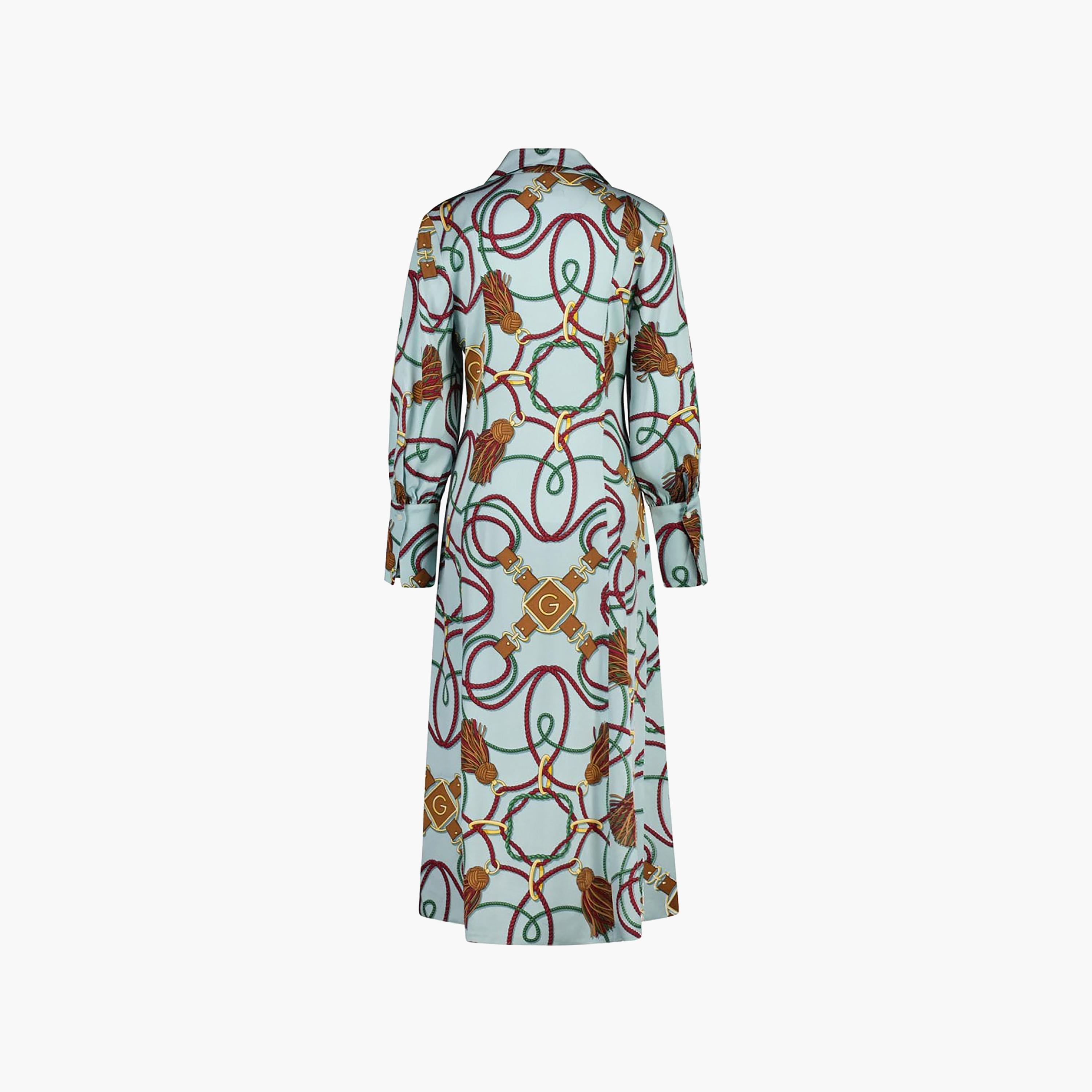 فستان نسائي بطبعة حبل بنقشة حبل بنقشة جانت بلو بياقة وأكمام ميدي للنساء-women-clothing-dresses-image-2