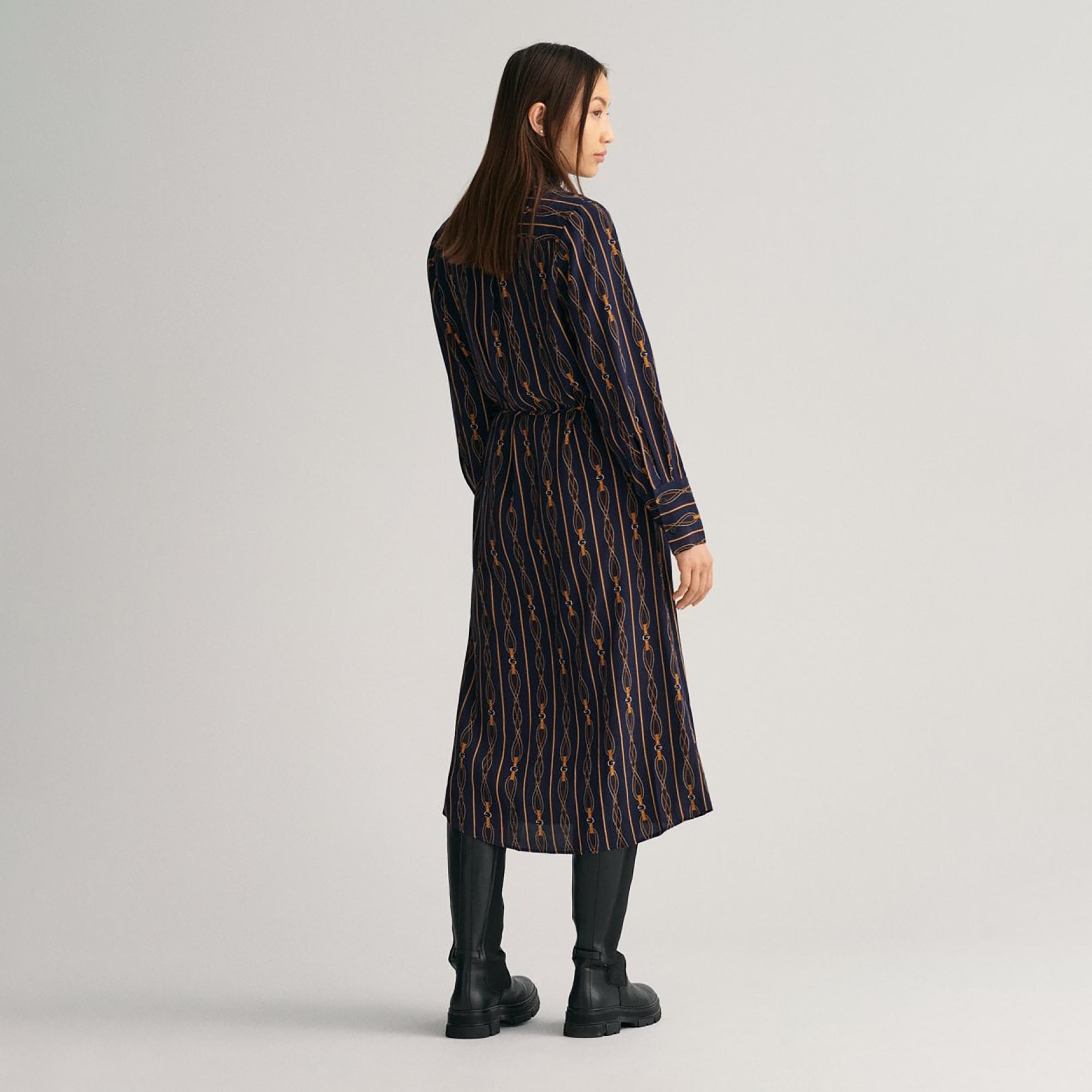 Gant Blue Monogram Collared Long Sleeves Wrap Midi Women Dress-women-clothing-dresses-image-3
