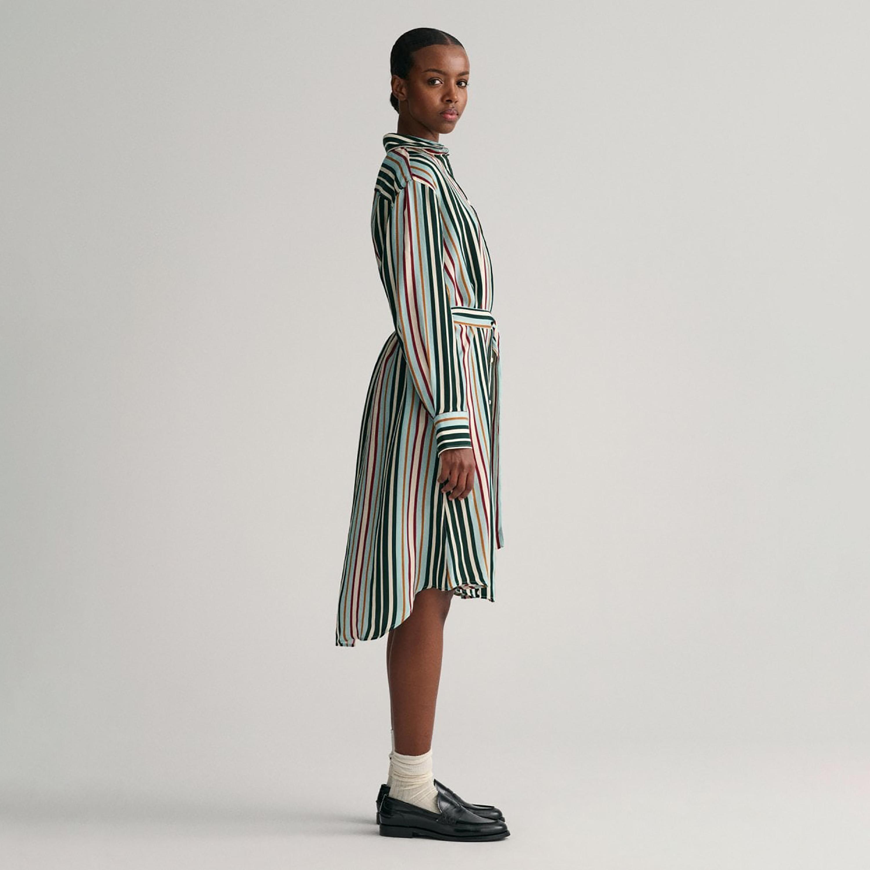 Gant Blue Striped Collared Long Sleeves Shirt Midi Women Dress-women-clothing-dresses-image-2