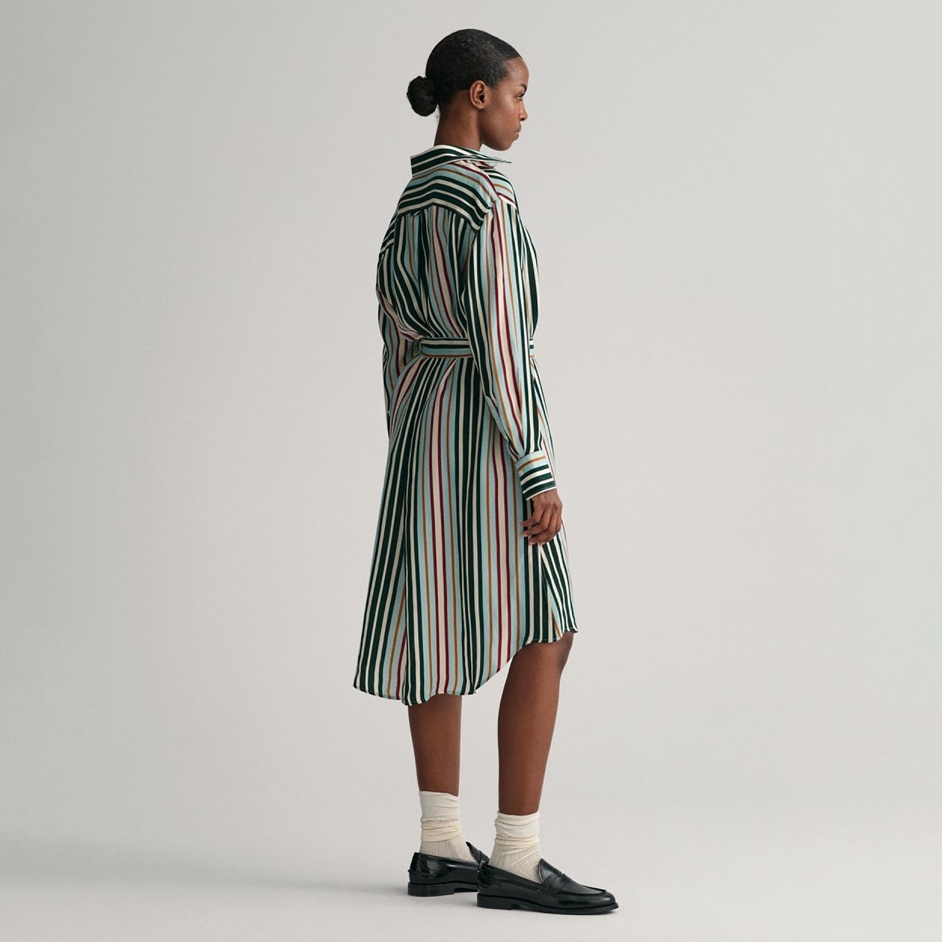 Gant Blue Striped Collared Long Sleeves Shirt Midi Women Dress-women-clothing-dresses-image-4