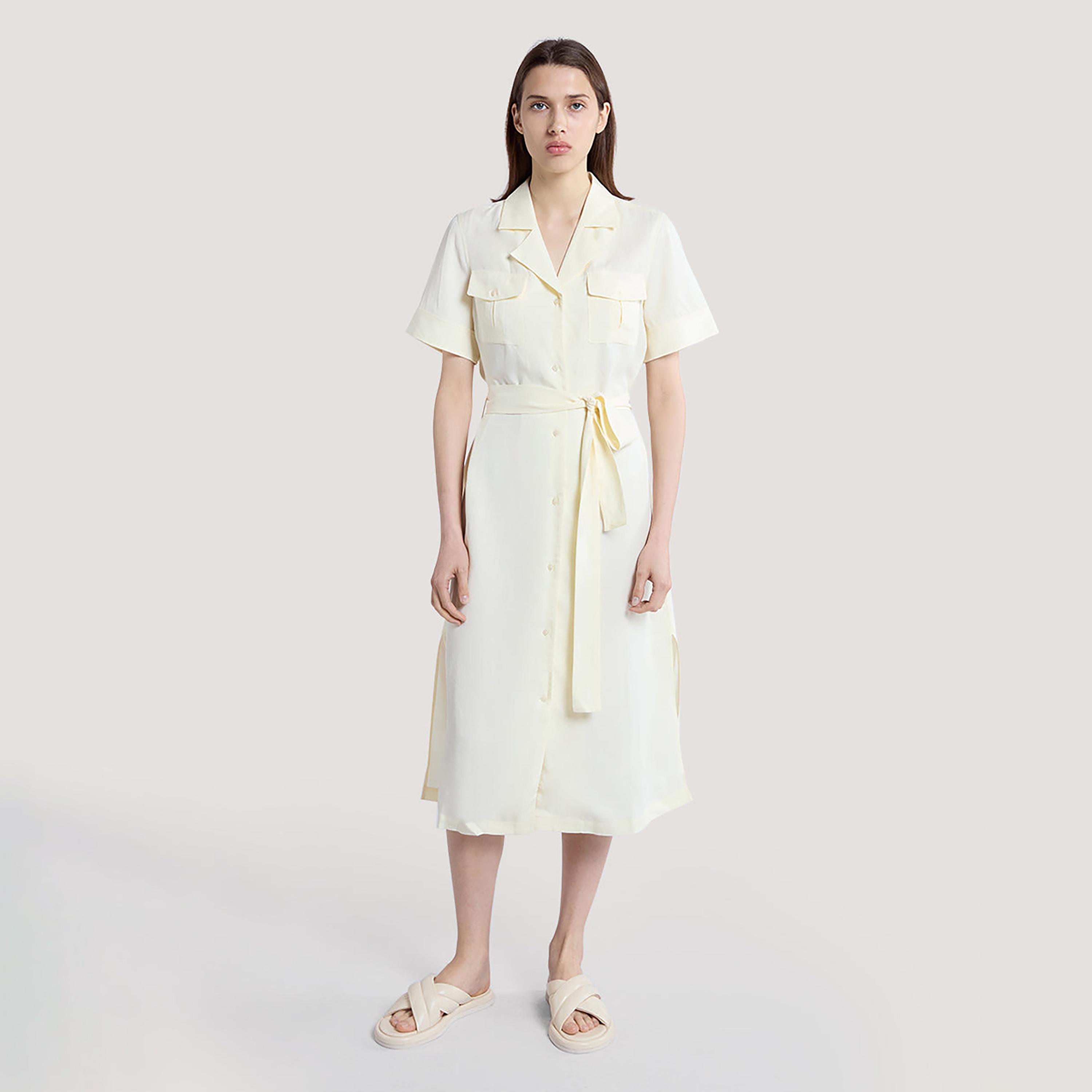 Gant Cream Resort Collar Women's Midi Shirt Dress-women-clothing-dresses-image-1
