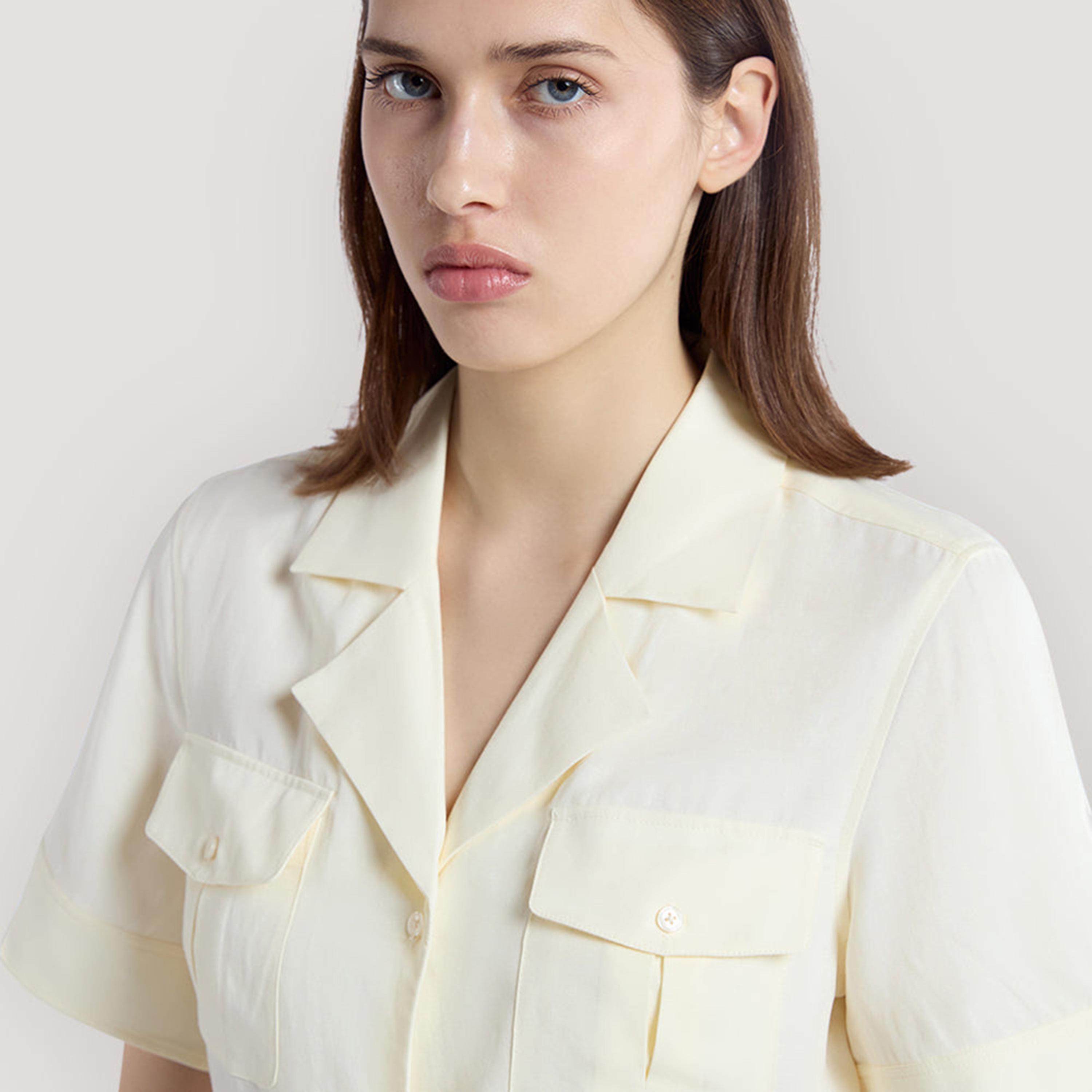 Gant Cream Resort Collar Women's Midi Shirt Dress-women-clothing-dresses-image-2