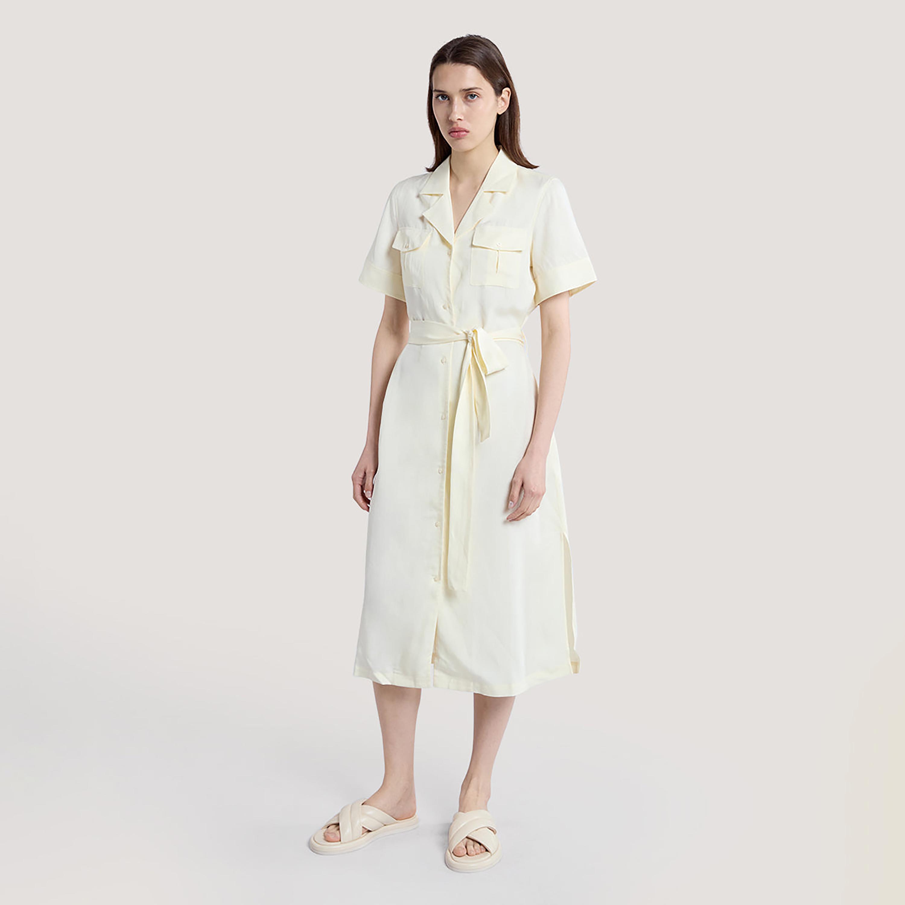 Gant Cream Resort Collar Women's Midi Shirt Dress-women-clothing-dresses-image-3