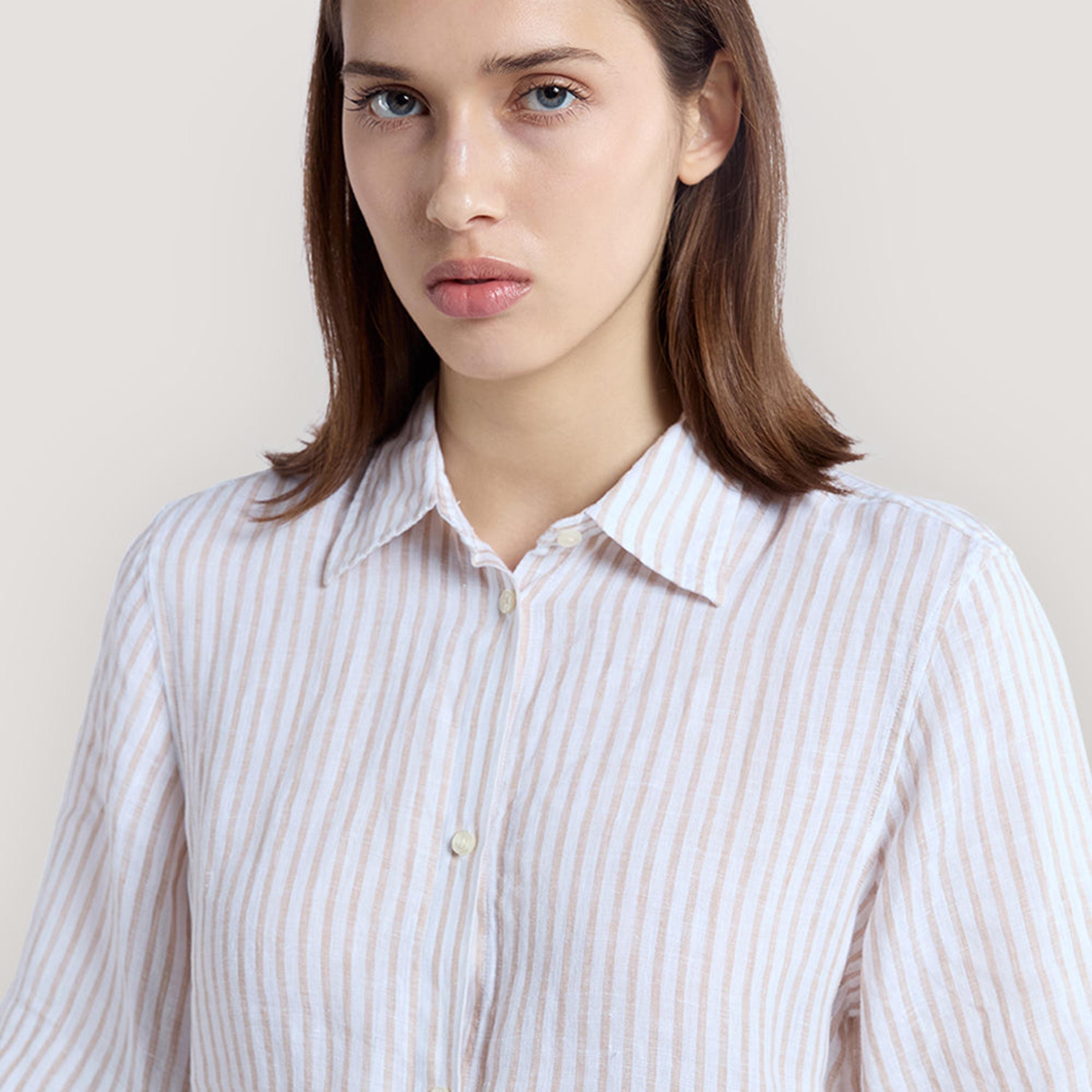 Gant White Striped Tie Belt Women's Linen Midi Shirt Dress-women-clothing-dresses-image-2