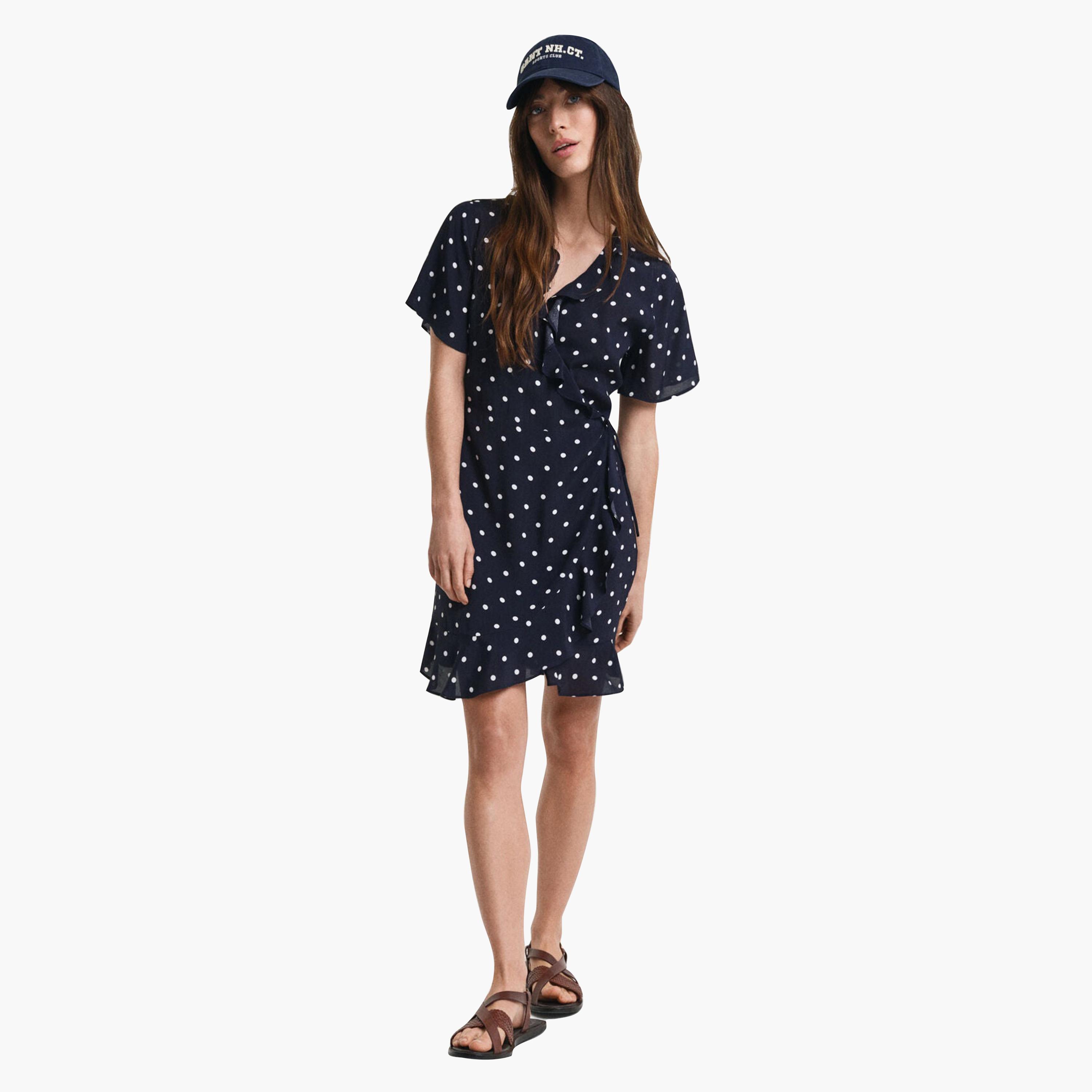 Gant Blue Polka Dot Women's Knee Frill Dress-women-clothing-dresses-image-1