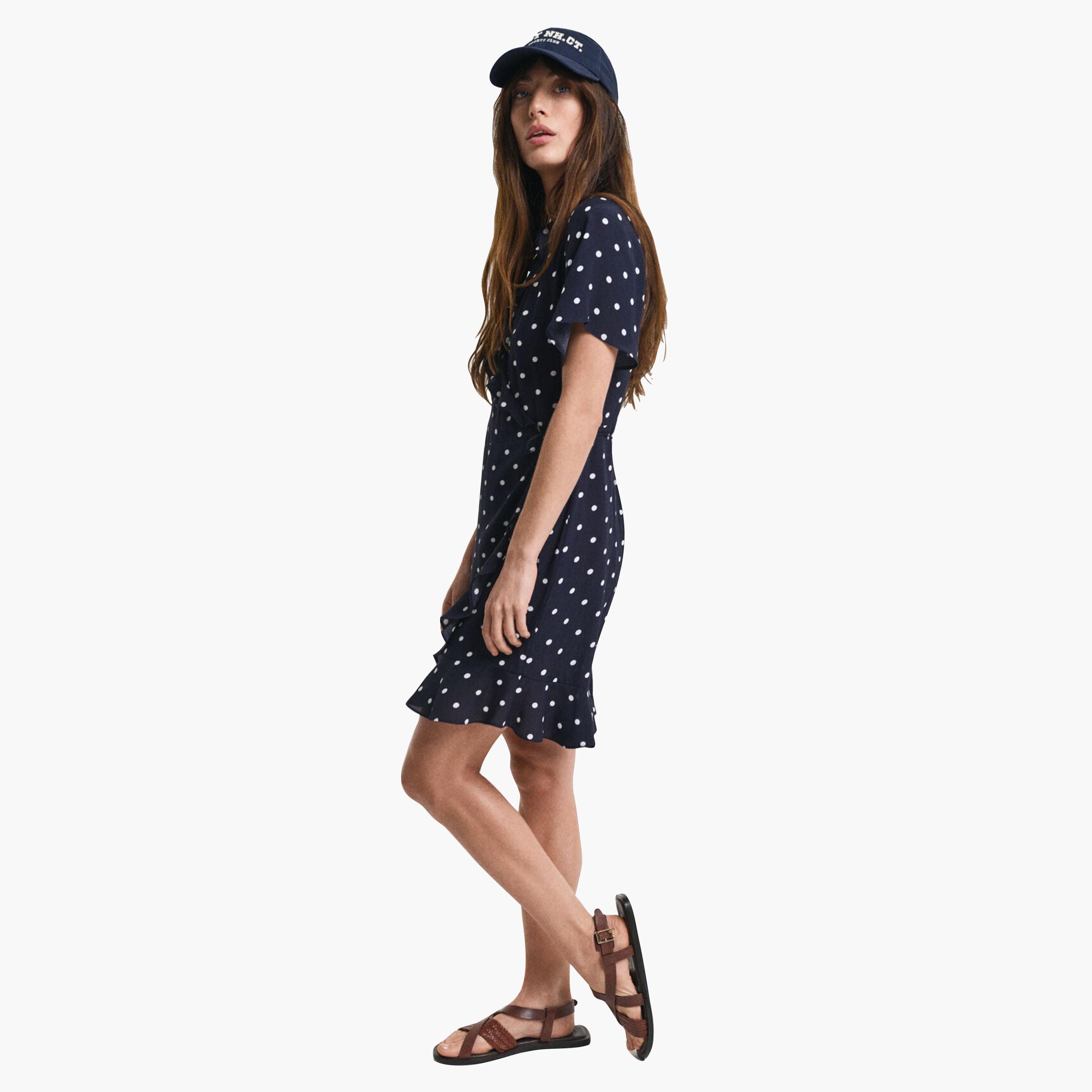 فستان حريمي بقصة كشكشة عند الركبة ومنقّط بالبولكا الأزرق من جانت-women-clothing-dresses-image-2